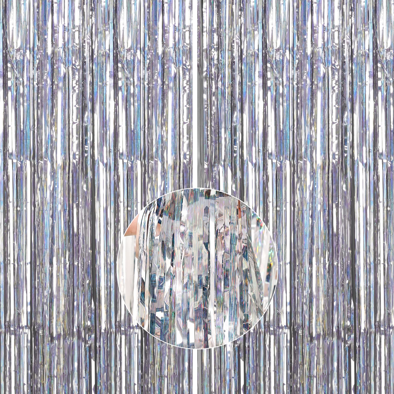 Partywoo Foil Fringe Curtains Silver, 2 Pcs 33X66 Ft Silver Streamers, Fringe Backdrop, Tinsel Backdrop, Tinsel Curtain, Metalli