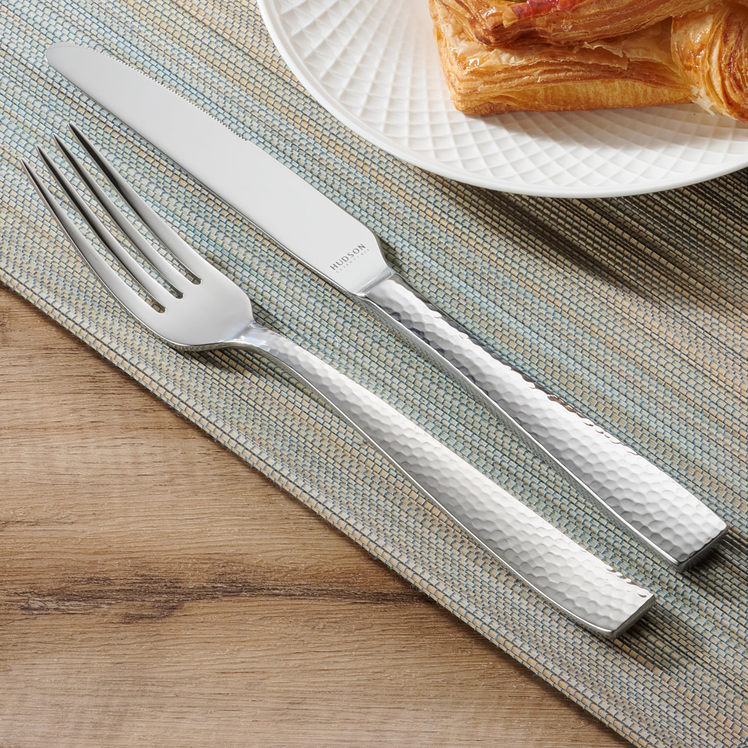 Hudson Essentials 60-Piece Hammered 1810 Stainless Steel Silverware Cutlery Set, Flatware Service For 12