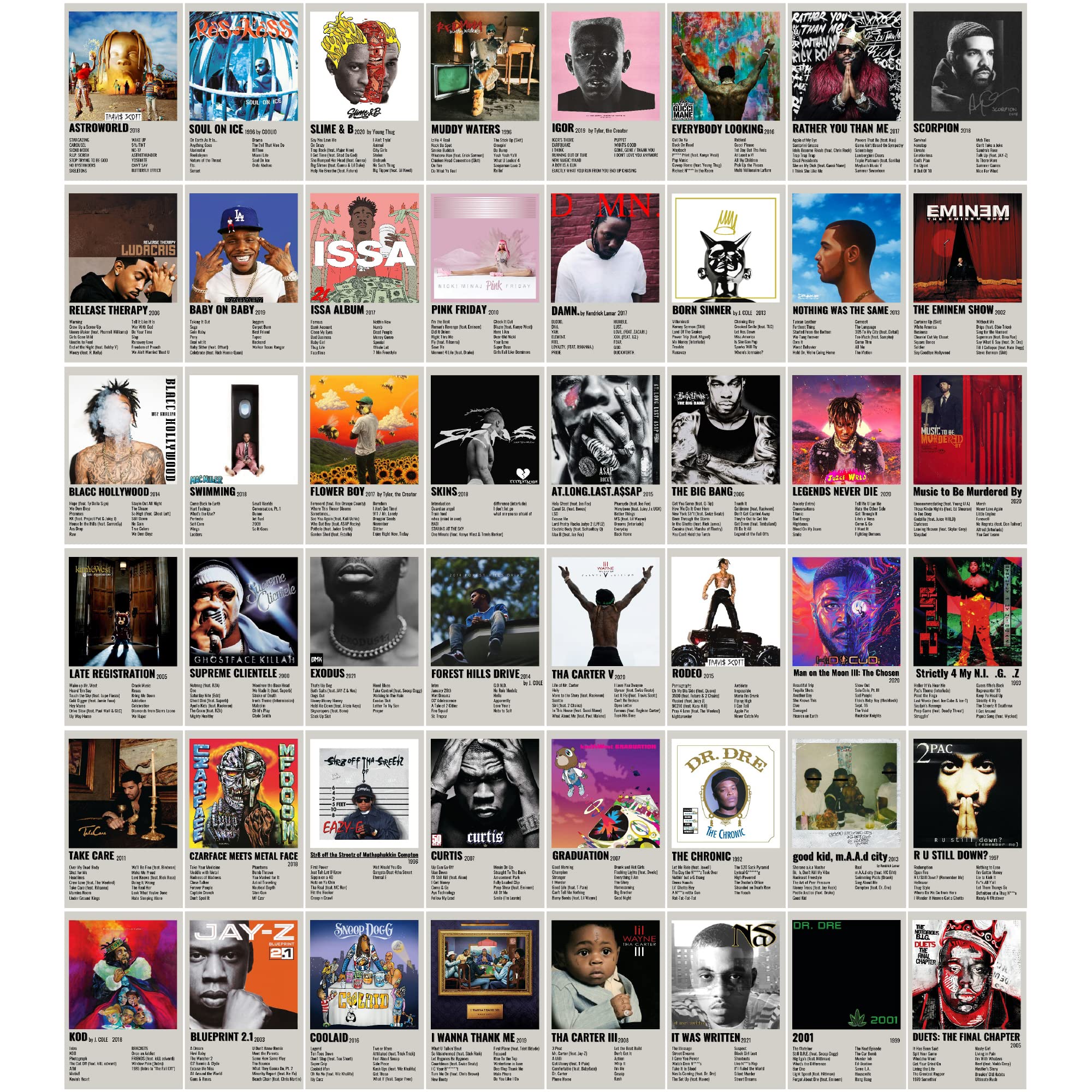 Retro Hip Hop Rappers Wall Collage Kit Prints For Bed Room Decor, 4X6 Inch Music Album Cover Posters Prints 50Pcs For Teens, Gif