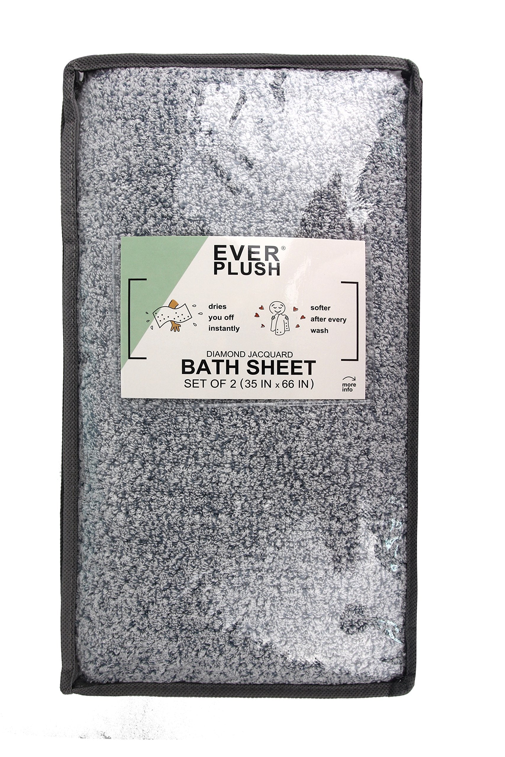 Everplush Diamond Jacquard Bath Sheet 2 Pack in Dusk