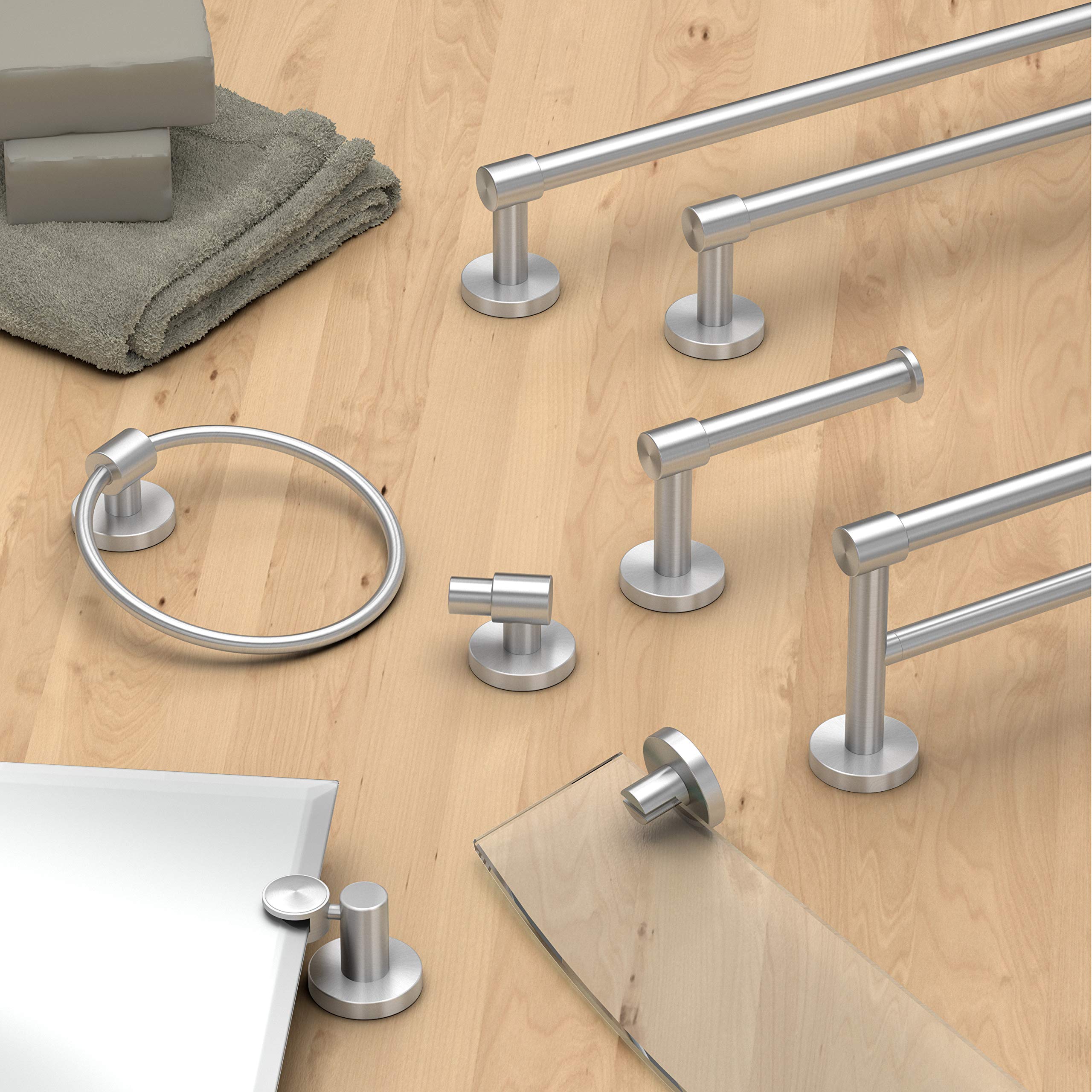 Gatco 4671 Reveal 18'' Towel Bar, Satin Nickel | Wall Mount Towel Holder For Bathroom, Total Length 20.13''