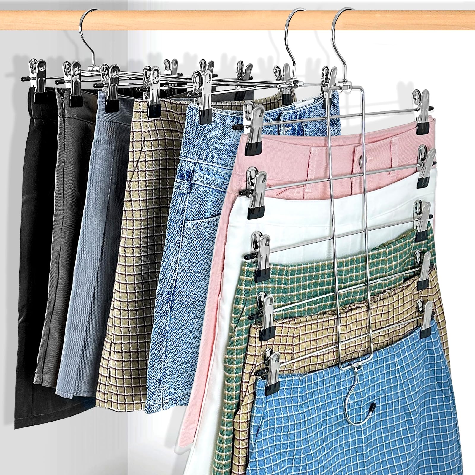 3 Piece Pants Hangers Space Saving,Skirt Hanges With Clips 5 Tier,Closet Organizers And Storage Magic Hangers,Clothes Hangers Sp