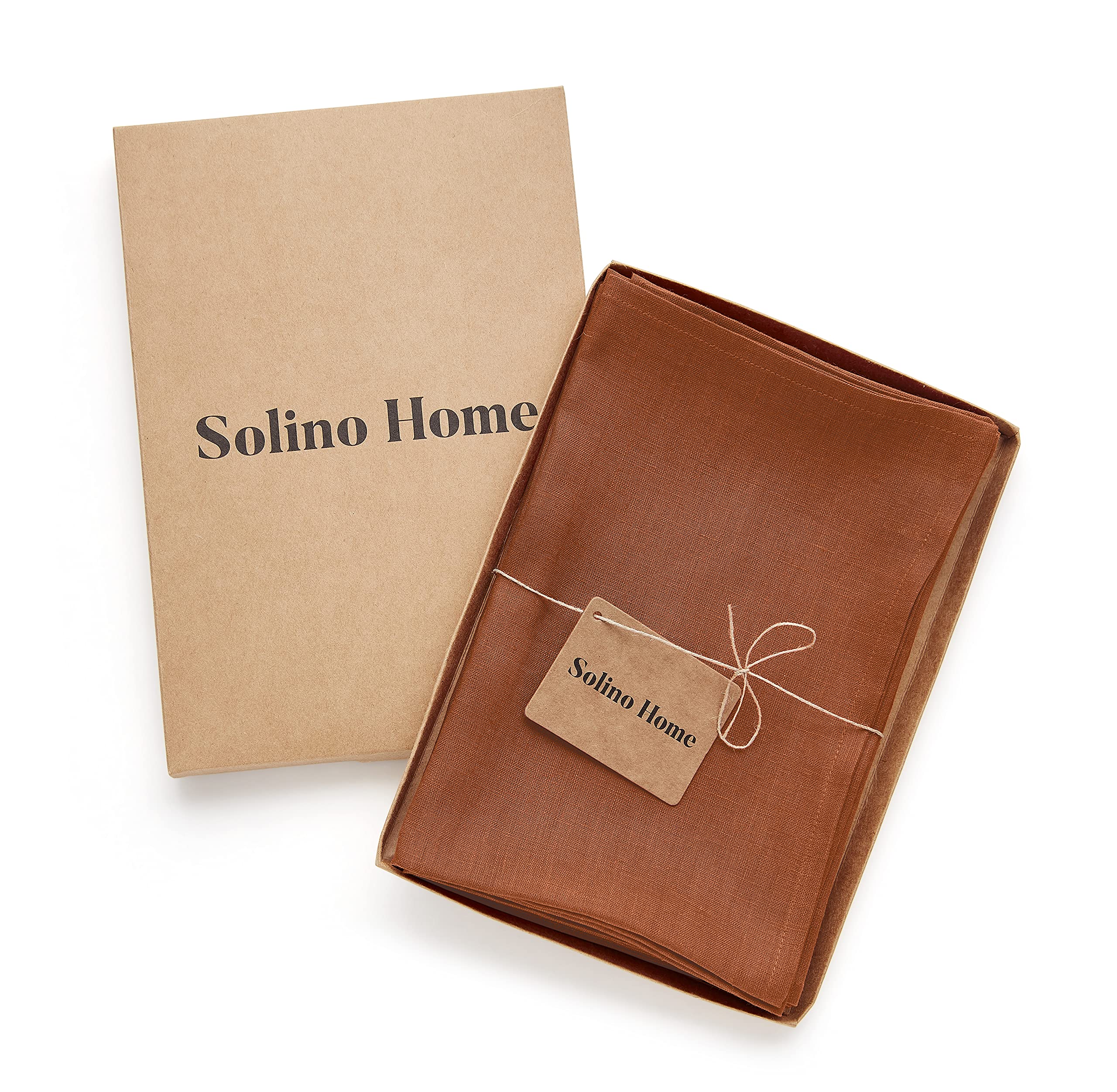 Solino Home Linen Dinner Napkins 20 X 20 Inch - 100% Pure Linen Cinnamon Cloth Napkins Set Of 4 - Fete, Handcrafted And Machine