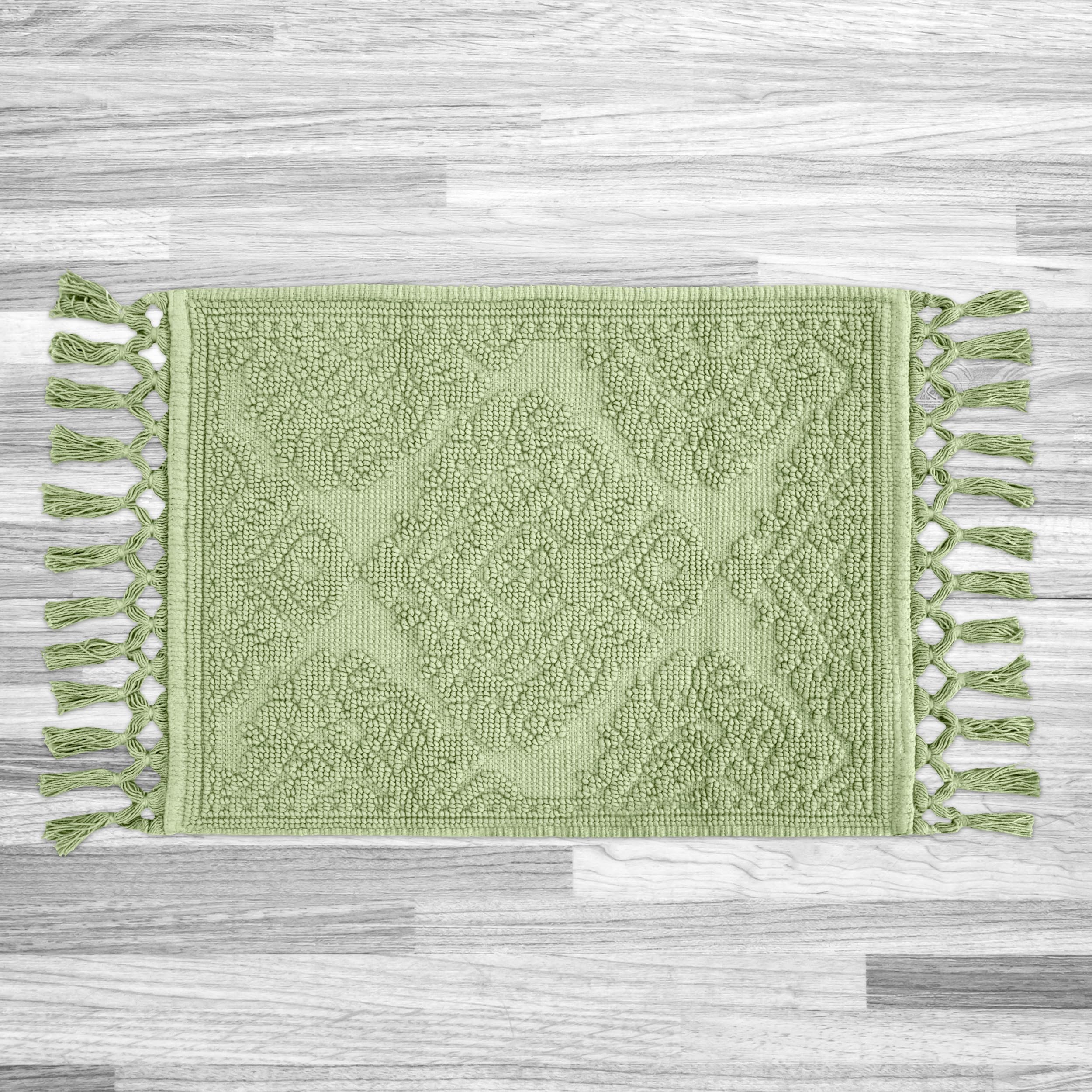 Jean Pierre - Ricardo Bath Mat, Woven Fringe Bathroom Rugs, 100% Cotton, Premium Bathroom Decor - Measures 27'' X 52'' - Sage Gr