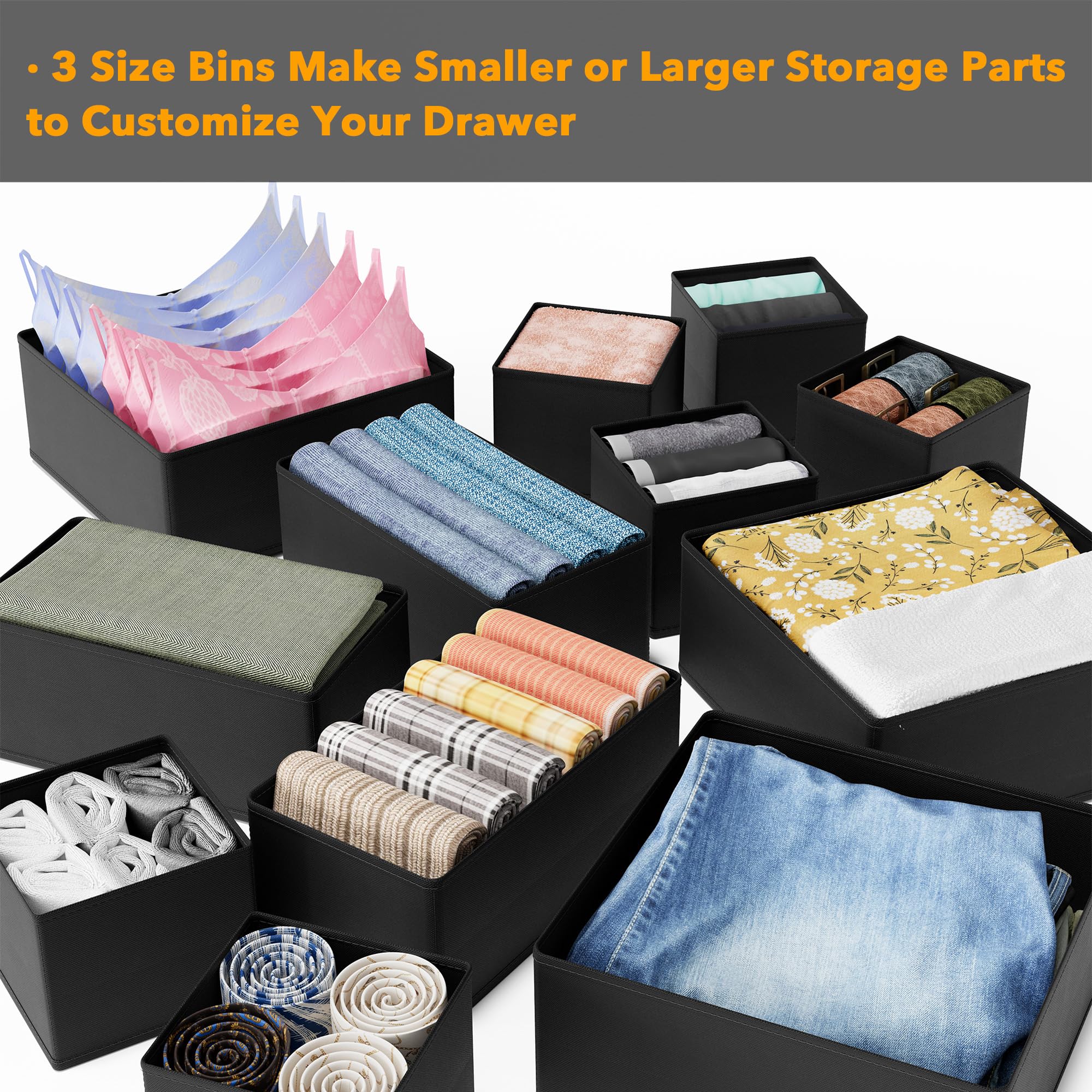 SpaceAid Drawer Organizer for Clothes, 12 Pack Dresser Drawer Organizer Bins, Closet Organizers and Storage Dividers for Clothin