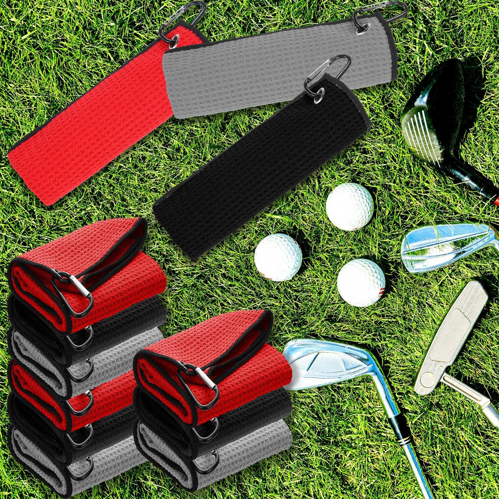 Batiyeer Bulk Golf Towel for Golf Bags 16 x 24 Microfiber Fabric Golf Towel with Clip Waffle Pattern Golf Towel for Golf Bags  Fitness  Camping  Hiking  Yoga(Black  Gray  Red  30 Pcs)