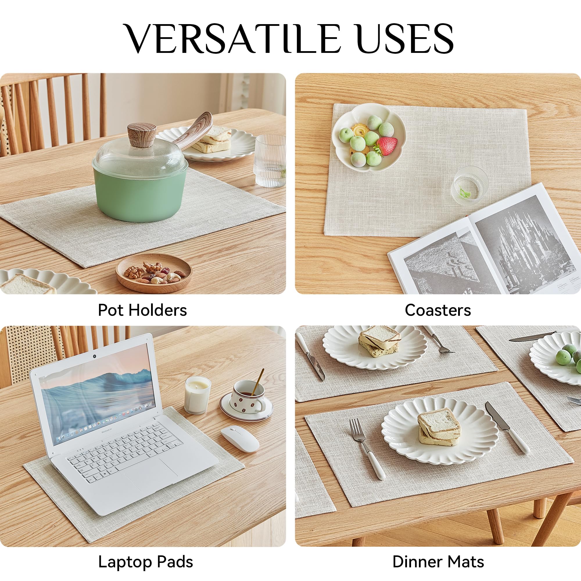 Softalker Faux Linen Placemats Set Of 8-12 X 18 Inch, Heat Resistant Double Layered Durable Burlap Farmhouse Place Mats, Non-Sli