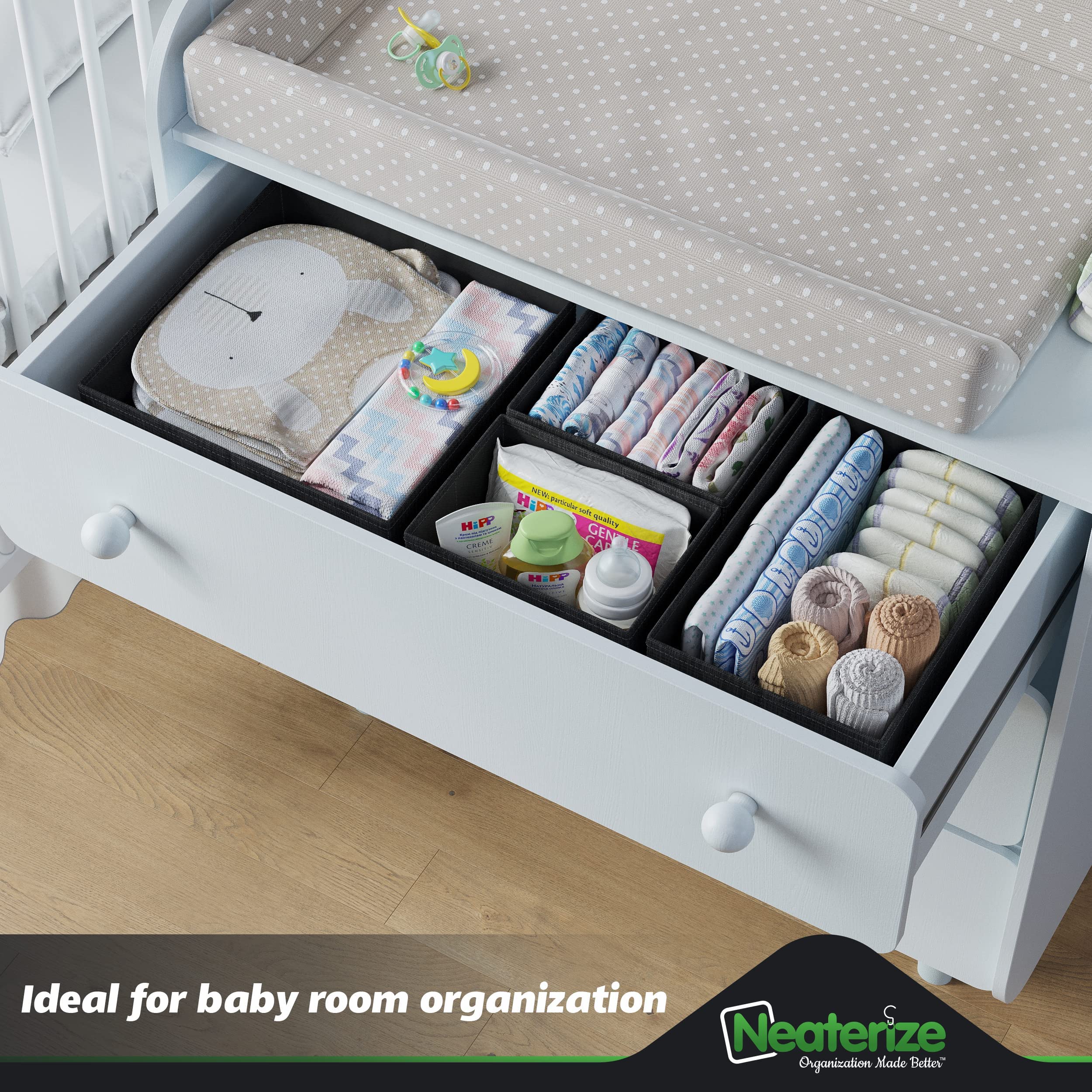 Drawer Organizer Clothes Set of 12 Dark Grey - Dresser Organizer For Nursery, Bedroom, Closet - Perfect Baby Clothes Organizer a