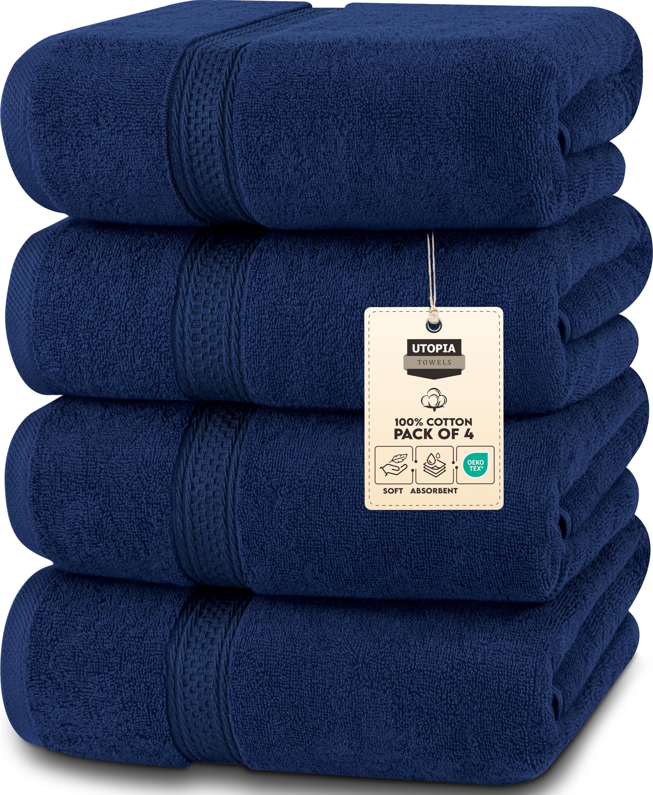 Utopia Towels 4 Pack Premium Bath Towel Set  (27 x 54 Inches) 100% Ring Spun cotton 600gSM  Lightweight and Highly Absorbent Quick Drying Towels  Perfect for Daily Use (Navy)