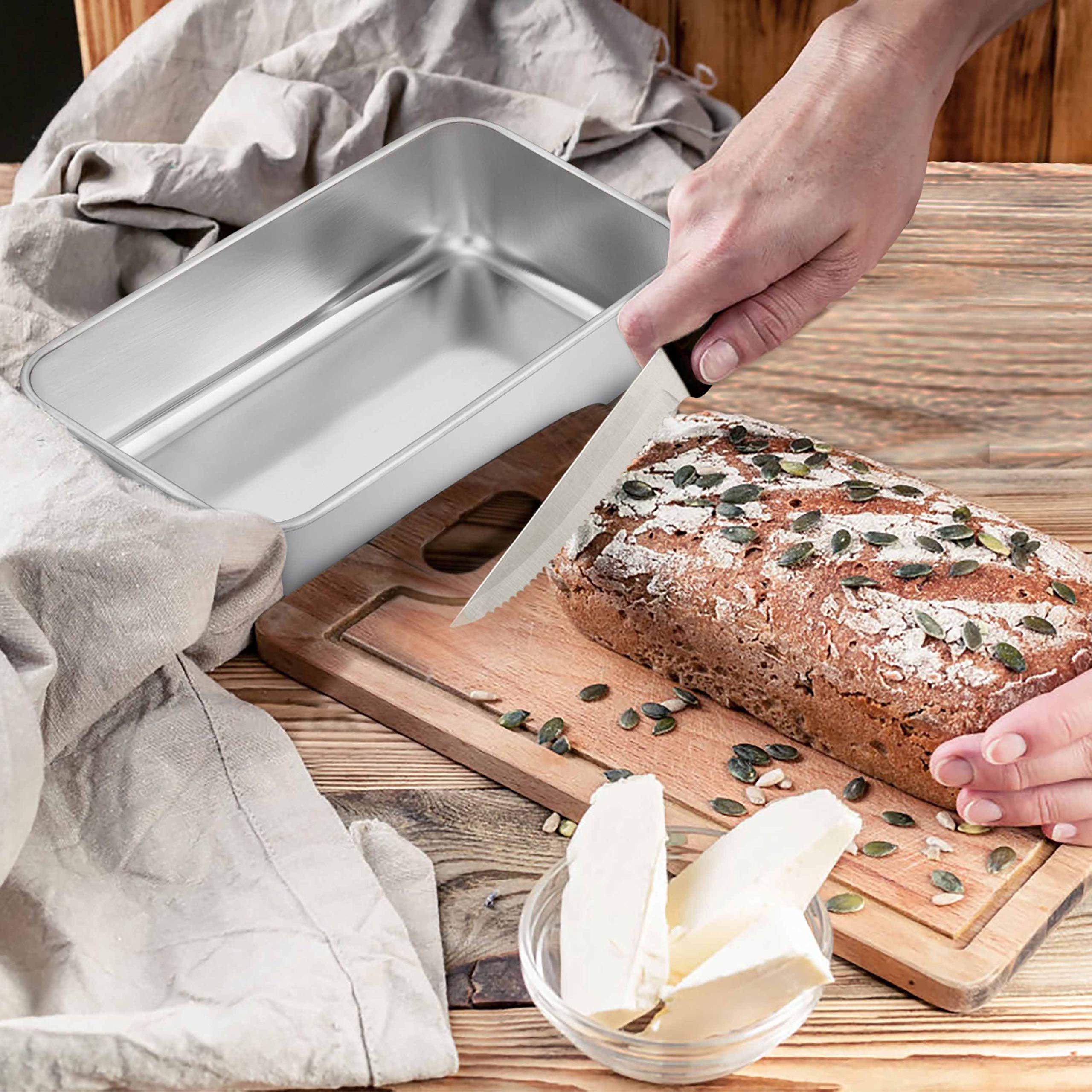 TeamFar Stainless Steel Loaf Pan, 9¼” x 5” Meatloaf Pan, Silver, Dishwasher Safe, Durable for Baking Bread and Cake