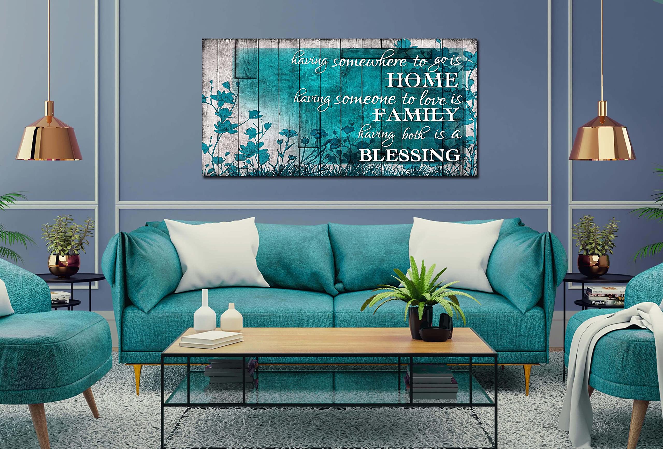 Laotoart Large Inspirational Wall-Art For Living Room - Teal Flower Home Office Decor - Big Motivational Canvas Wall Decor For B