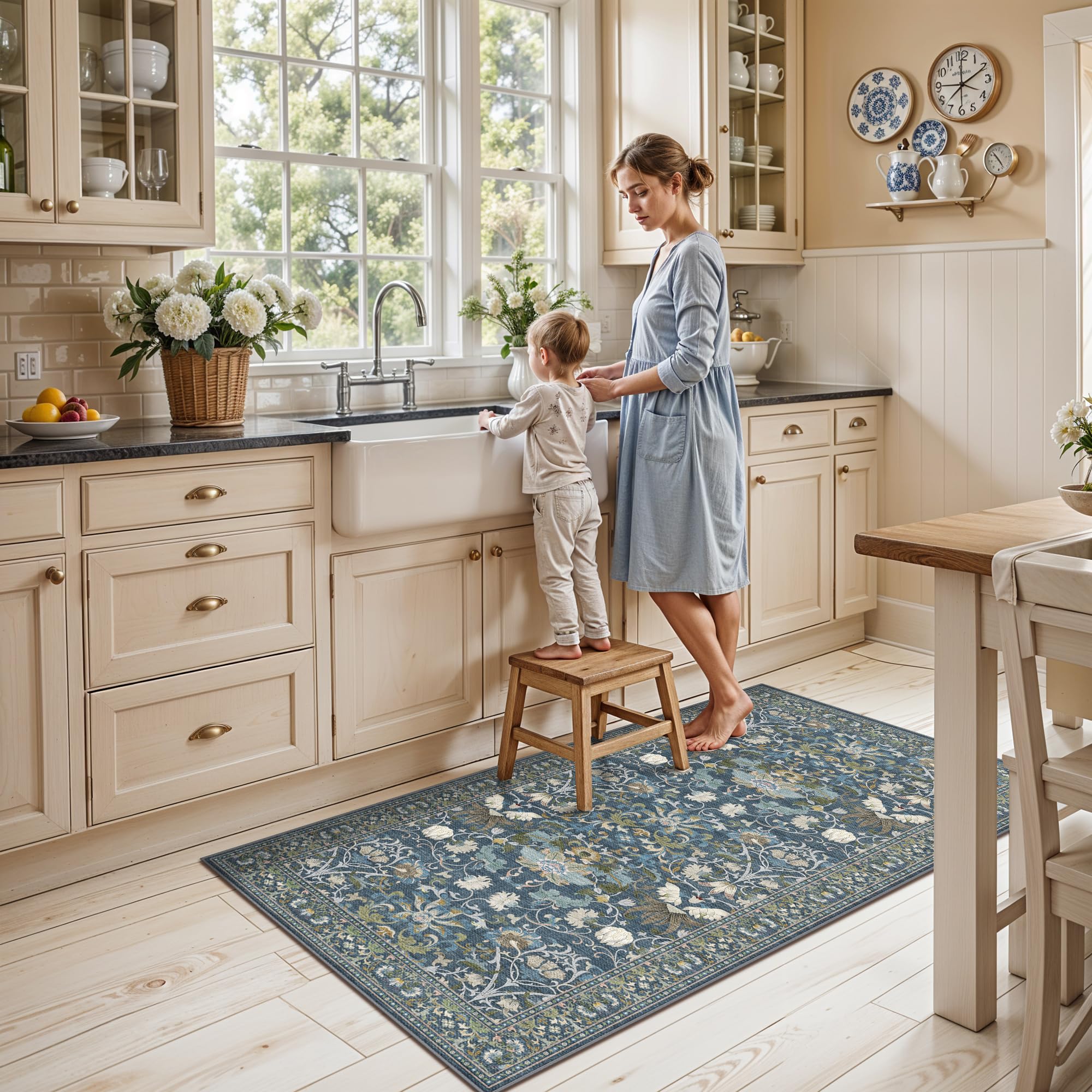 Washable 2x4 Entryway Area Rugs: Anti-Slip Thin Kitchen Carpet Indoor Light-Weight Doormat Ultra Soft Low Pile Nursery Room Rug
