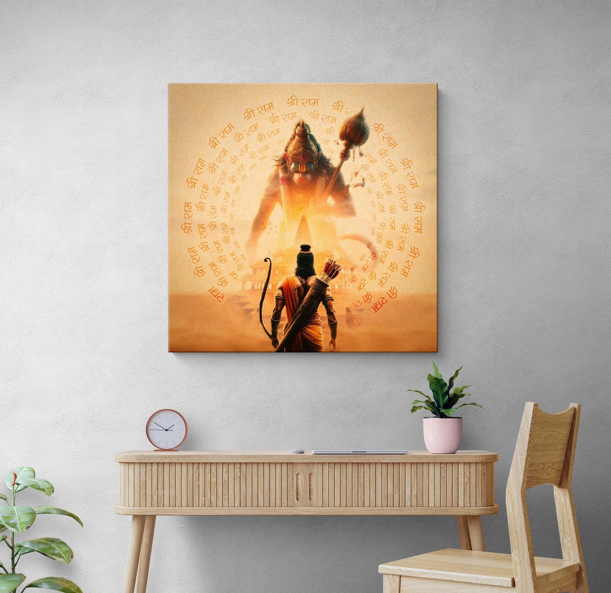 999Store Lord Ram And Hanuman With Glowing Divine Presence - Canvas Painting | Hindu Deity Art, Ramayana Devotional Painting, Sp
