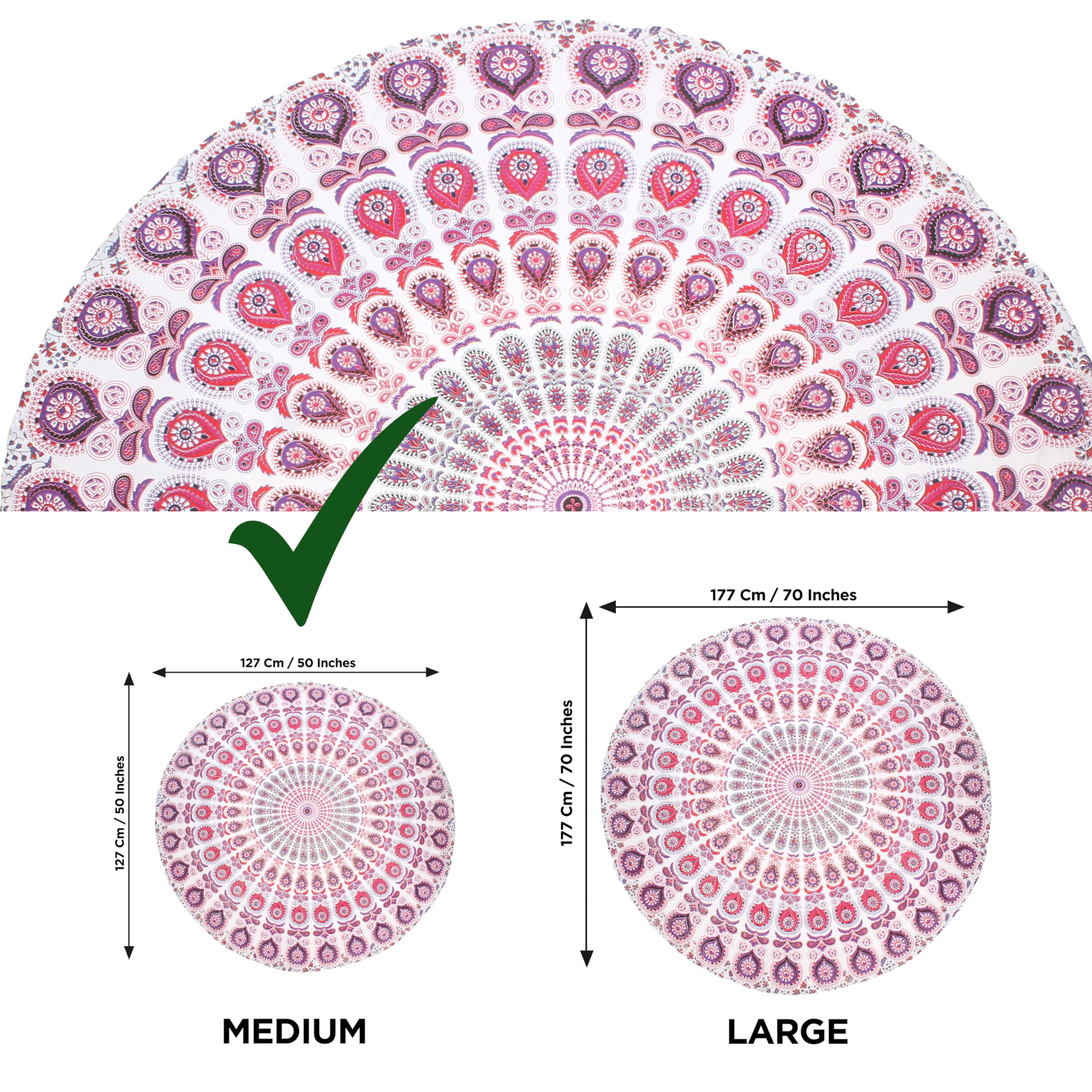 Raajsee White Pink Round Beach Tapestry Hippie/Boho Beach Blanket Mandala Roundie/Indian Cotton Throw - Round Tablecloth/Home De