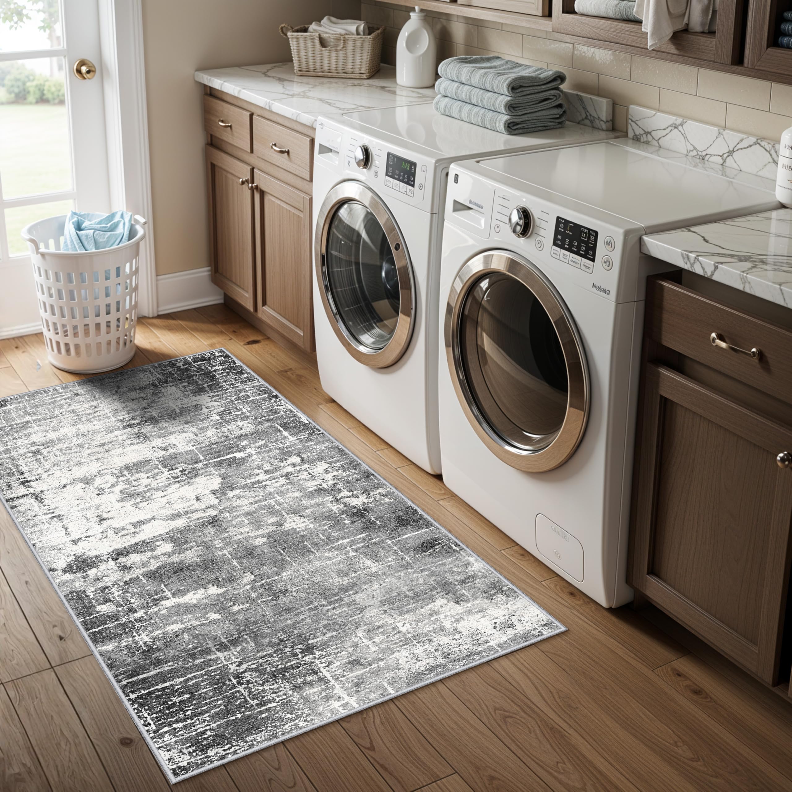 Abstract 2x4 Entryway Area Rugs: Washable Water Resistant Kitchen Rug Non-Slip Durable Doormat Ultra Soft Bedroom Beside Carpet