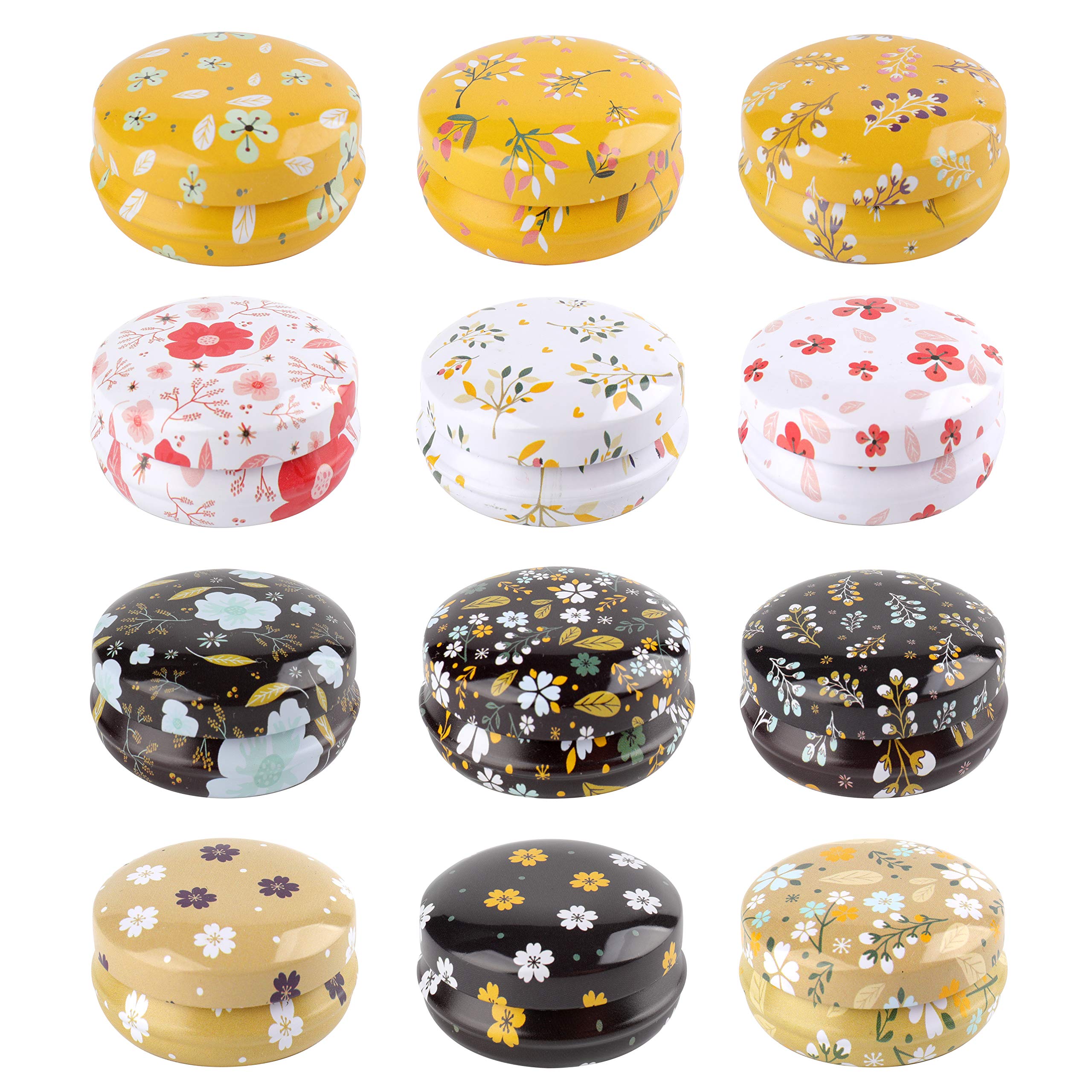 Rarapop 12 Pack Round Empty Tins Box Candle Jars, Flower Mini Travel Tin Cans, 20Ml Refillable Container Bottle For Candle, Lip