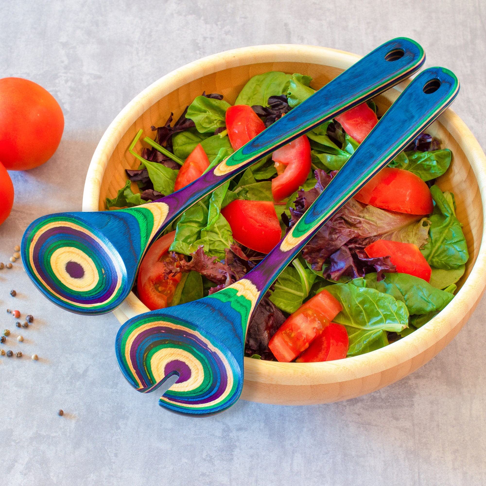 Baltique Mumbai Collection Wooden Salad Serving Utensil Set, 11-3/4'' Long, One Pair