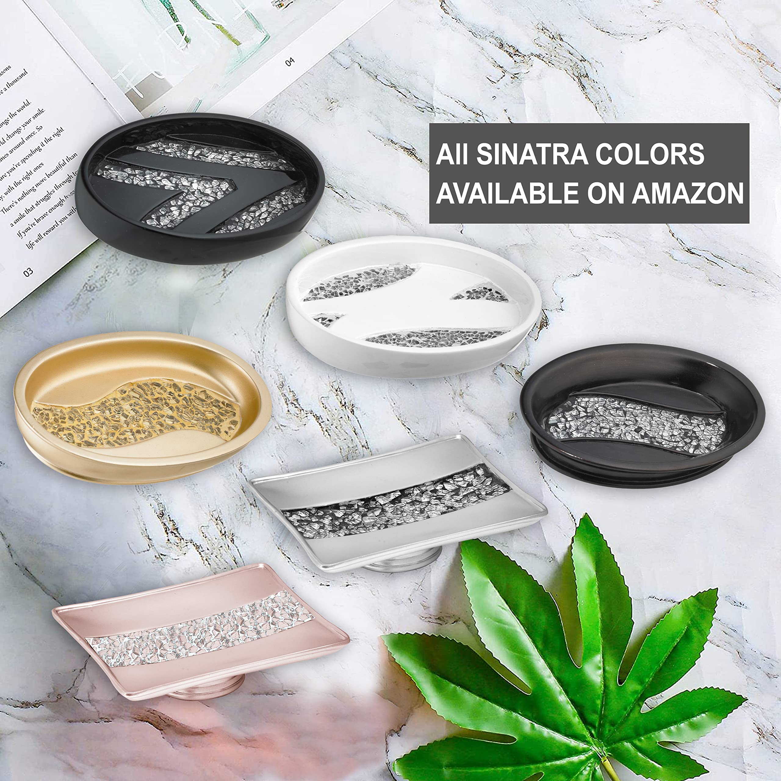 Zahari Home Sinatra Soap Dish Unique Design Stylish Bling Glass Mosaic D  Cor Soap Bar Holder, White