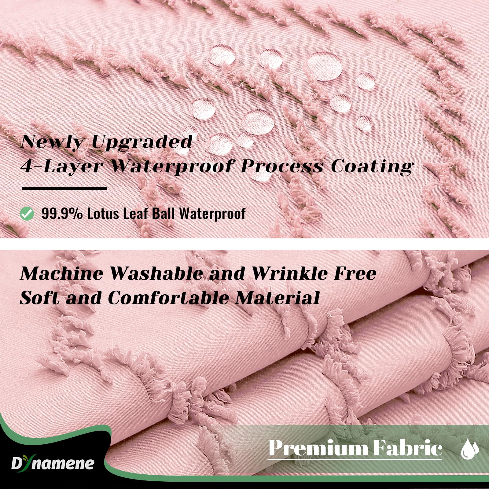 Dynamene Boho Farmhouse Shower Curtain, Pink Fabric Tufted Chevron Striped Textured Tassel Shower Curtains For Bathroom, Water R