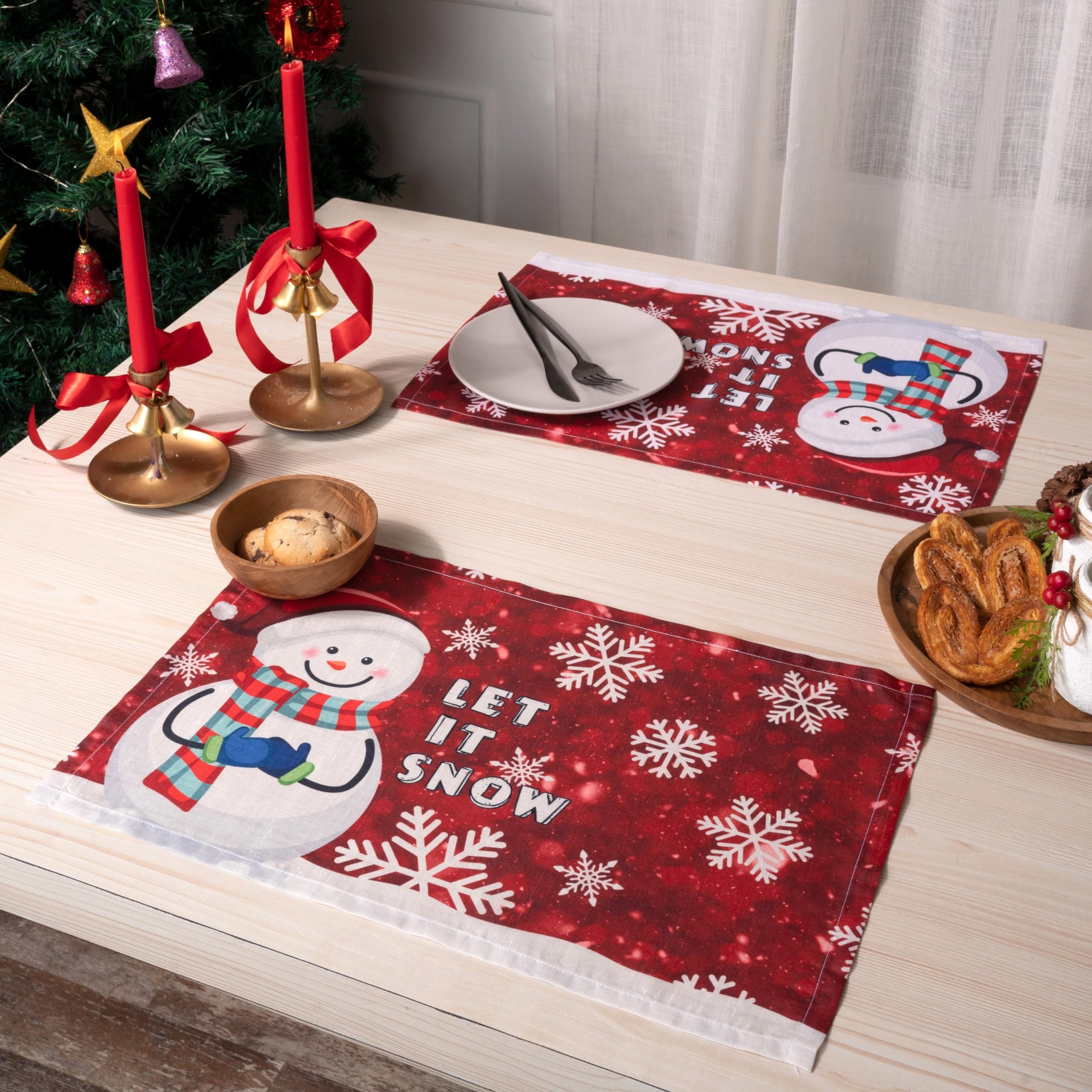 D'Moksha Homes Christmas Placemats, Vegan Silk, Let It Snow Placemats 13 X 18 Inch Set Of 4, Xmas Placemats In Gift Friendly Pac