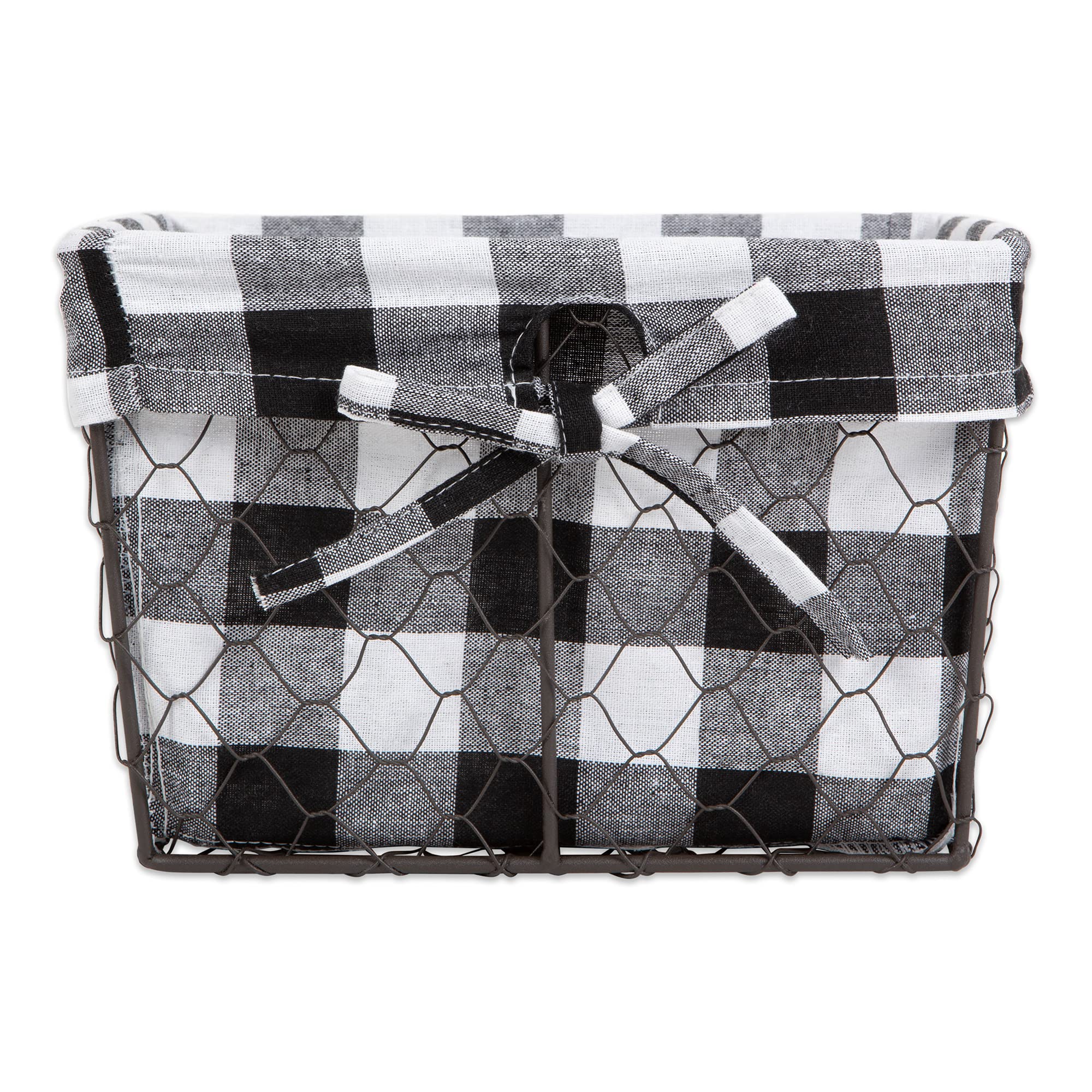 Dii Farmhouse Chicken Wire Storage Baskets With Liner, Small, Vintage Black & White Check, 9X7X6'', 3 Piece