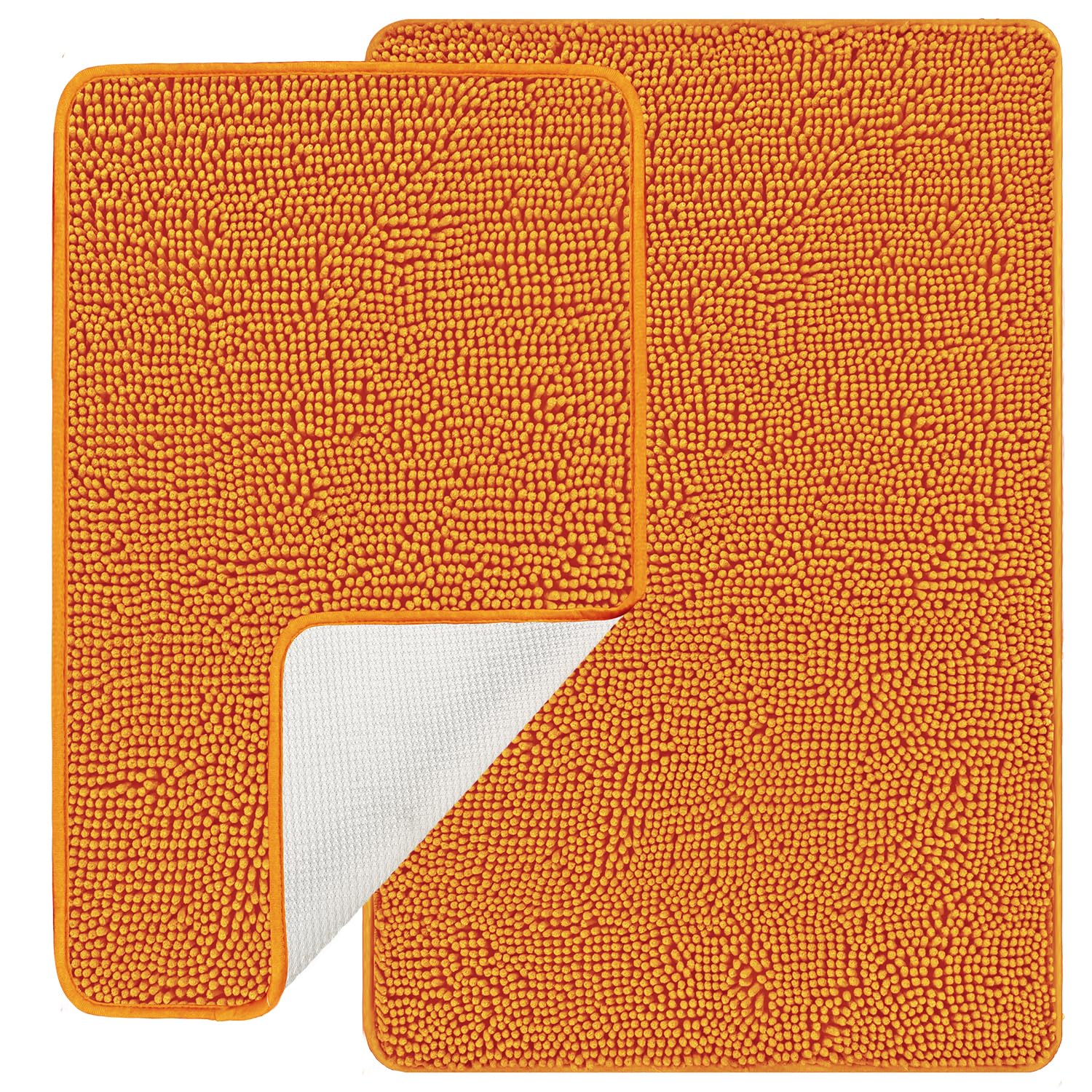 Pureswan Orange Bathroom Rugs Sets 2 Piece - Absorbent And Washable Bath Mat, Non-Slip, Thick Soft Chenille Bath Rugs For Bathro