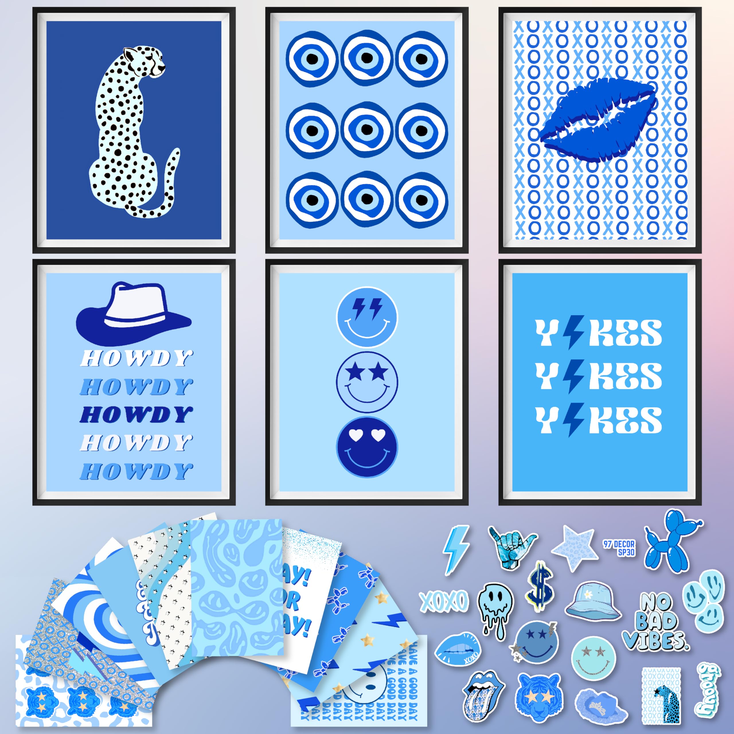 97 Decor Blue Preppy Room Decor - Preppy Blue Posters for Room Aesthetic Stuff  Preppy Light Blue Wall Decor Bedroom  Blue Wall Art Prints  Blue Photos Pictures for Teen Girls Dorm (8x10 UNFRAMED)