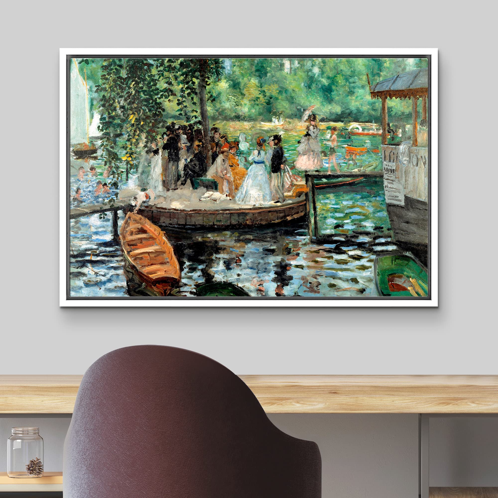 Wall26 - La Grenouillere By Pierre-Auguste Renoir - Framed Canvas Print Wall Art Famous Oil Painting Reproduction - 16''X24'' Wh