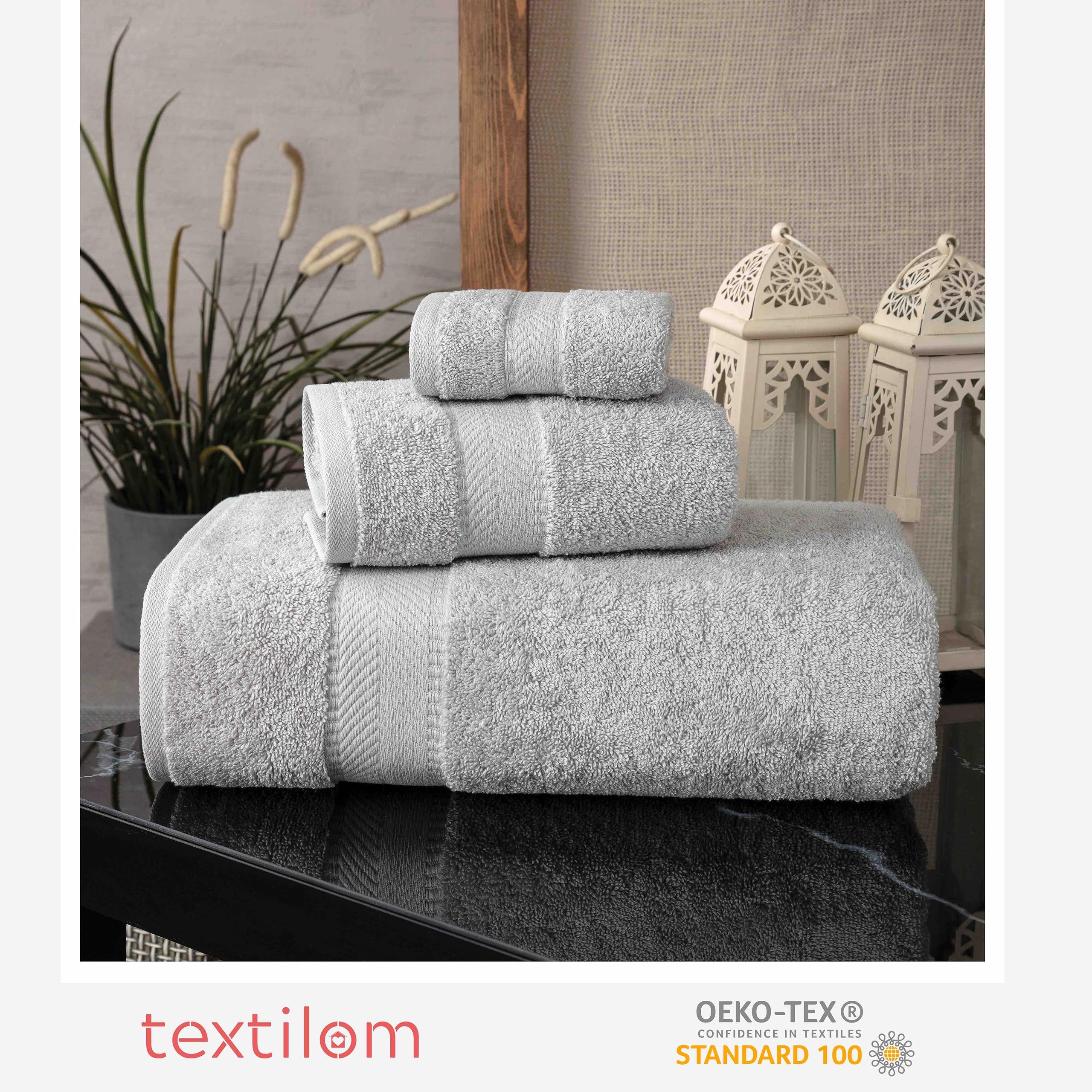 Textilom 100% Turkish Cotton 3 Pcs Bath Towel Set, Light Grey, Soft & Absorbent, Quick Dry & Durable, Chemical Free
