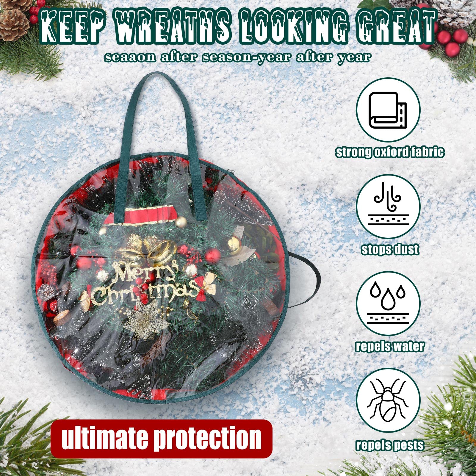 Shappy 4 Pcs Christmas Wreath Storage Bag Wreath Storage Container With Clear Window Plaid Wreath Storage Box With Handles For S