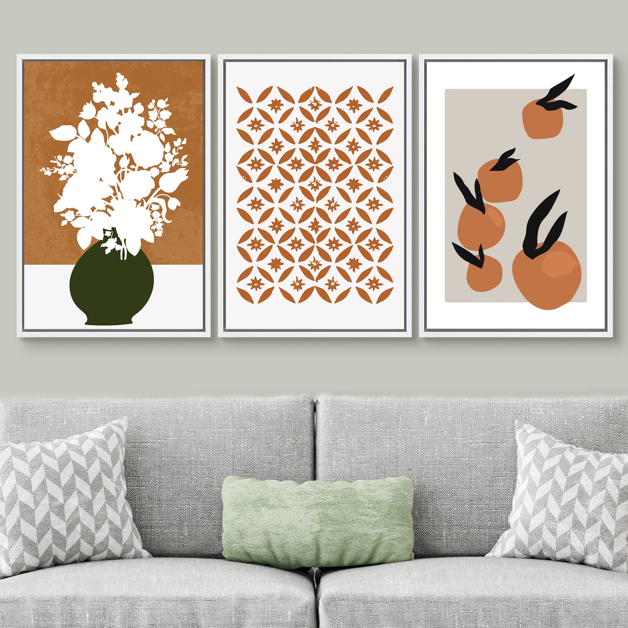 Signwin 3 Piece Framed Canvas Wall Art Flower Canvas Prints Home Artwork Decoration For Living Room,Bedroom - 24''X36''X3 White