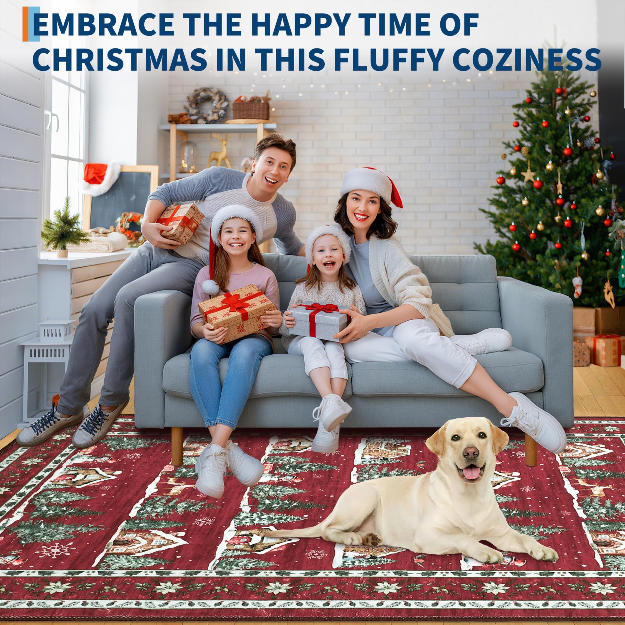 GarveeHome Christmas 2x8 Kitchen Rug Runner Machine Washable Low Pile Non Slip Backing Stain Resistant Christmas Tree Animals Pr