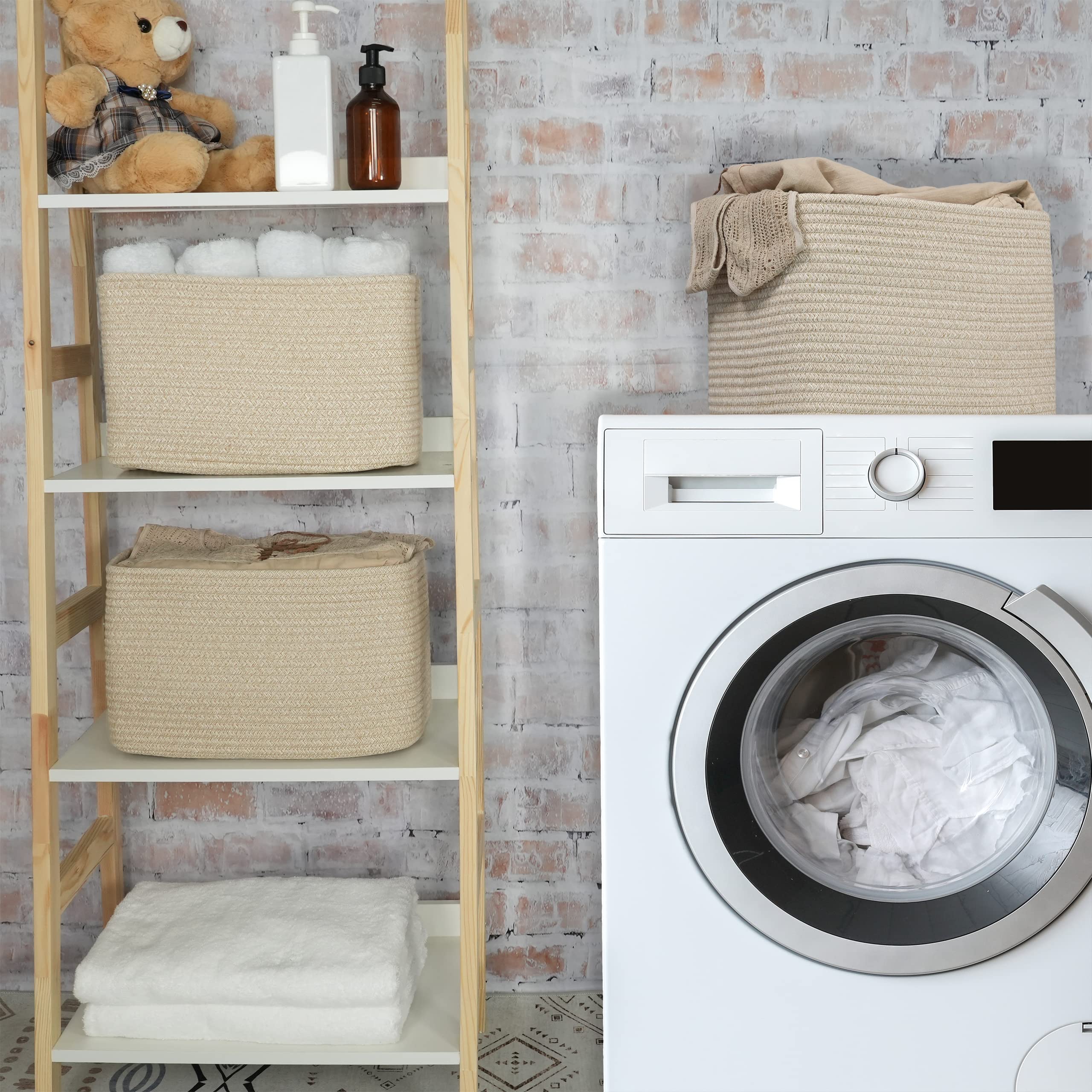 Xuanguo Rope Storage Basket Bins Woven Basket For Organizing Shelves Rectangle Decorative Baskets For Storage Clothes Toys Books