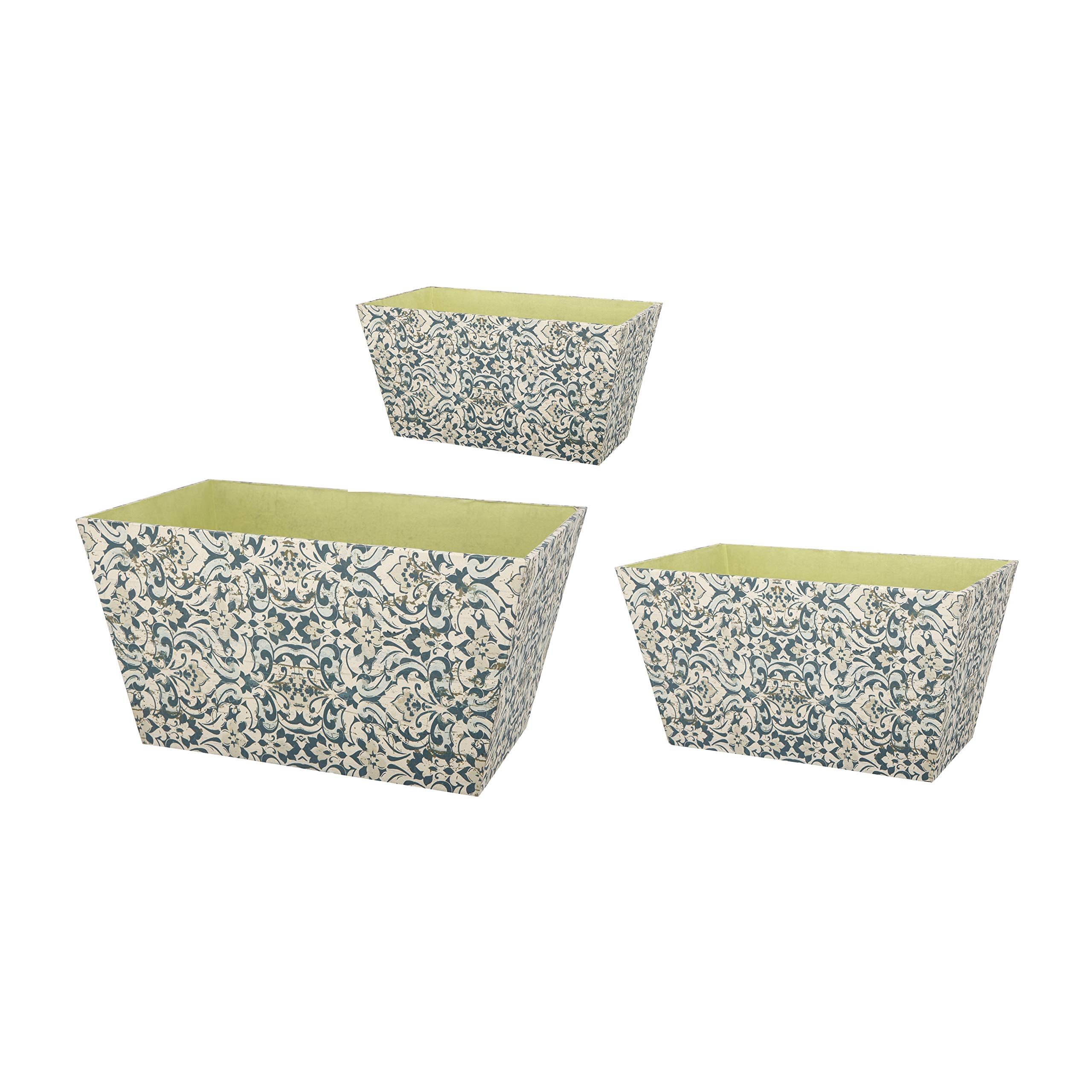 Benjara Rectangular Containers with Narrow Bottom, Set of 3, Blue and Beige