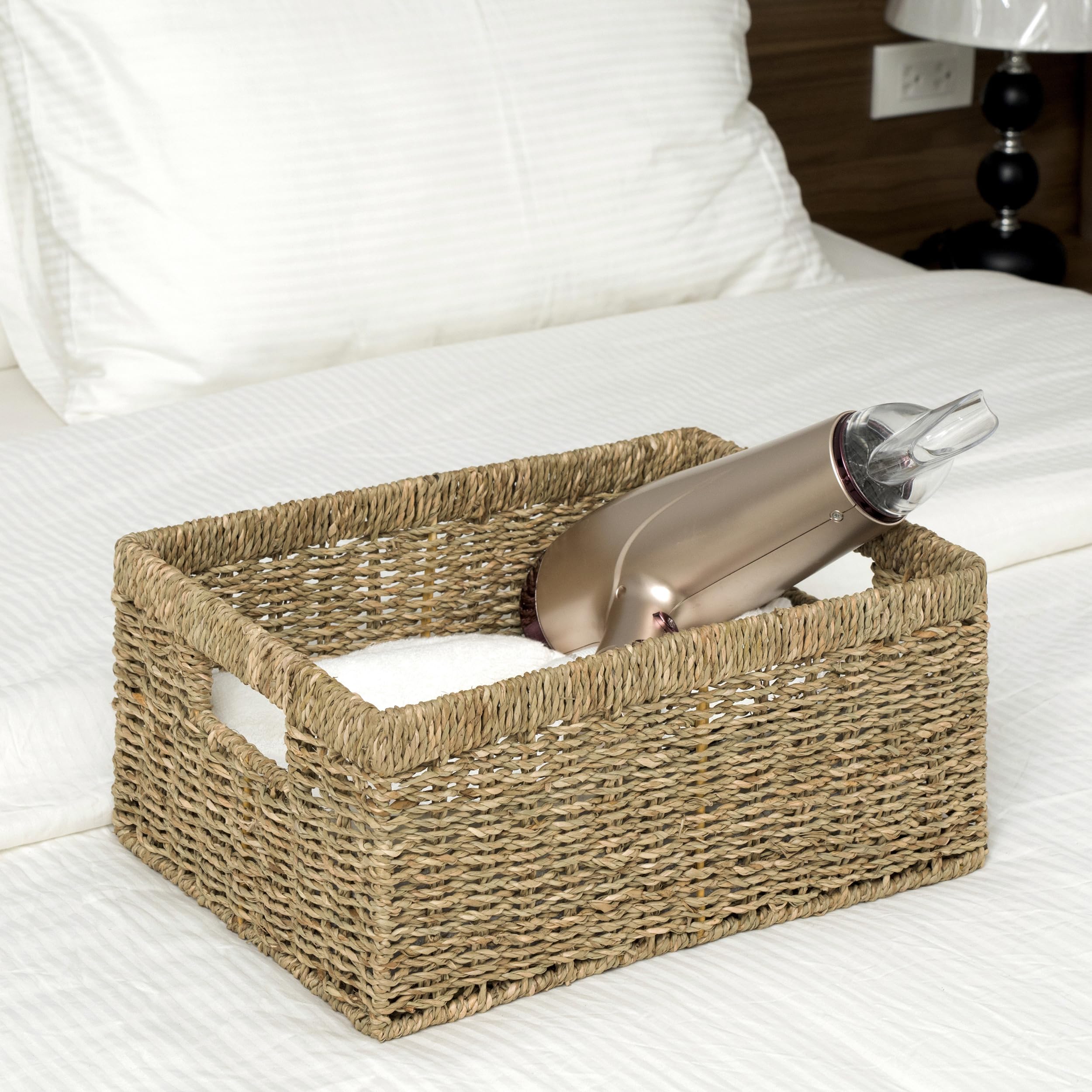 Cenboss Wicker Baskets (Large, Seagrass, 1Pc) Rattan Woven Baskets, Water Hyacinth Baskets, Seagrass Storage Baskets For Shelves