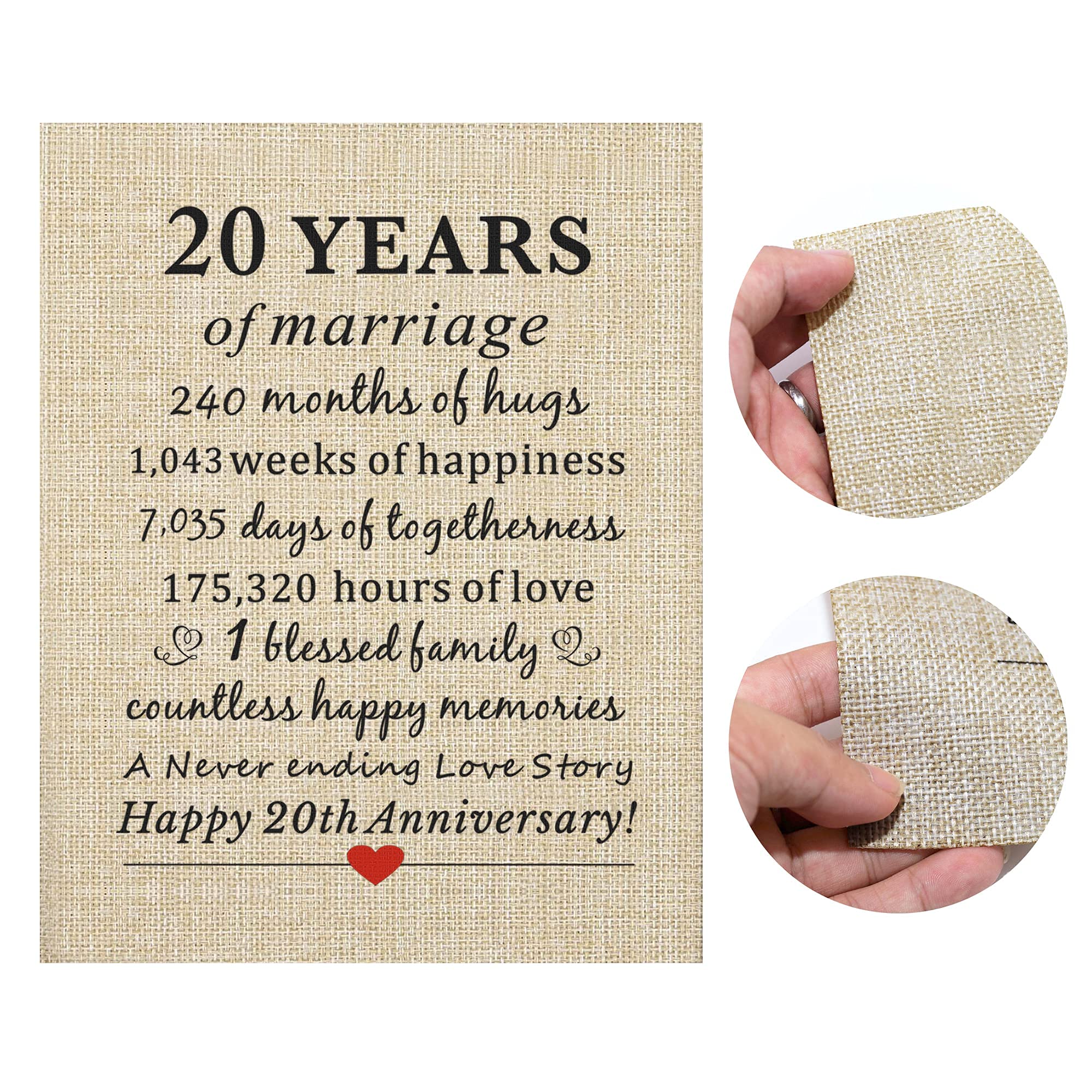 Corfara Framed 20 Years Of Marriage Burlap Print Gifts For 20Th Anniversary For Him Her 20Th Wedding Anniversary For Husband Wif