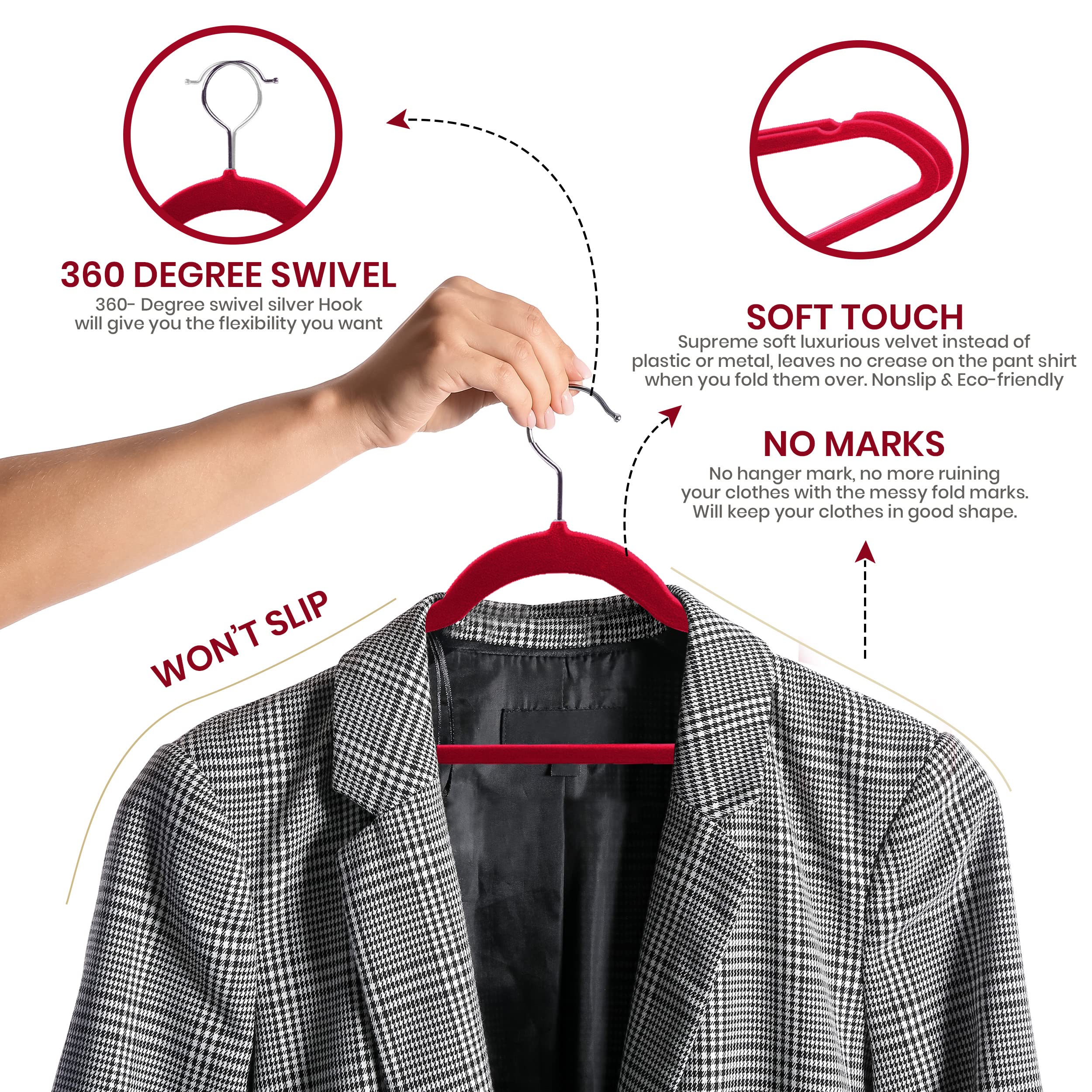 Utopia Home Velvet Hangers 20 Pack - Non-Slip Clothes Hangers - Burgundy Hangers - Suit Hangers With 360 Degree Rotatable Hook -