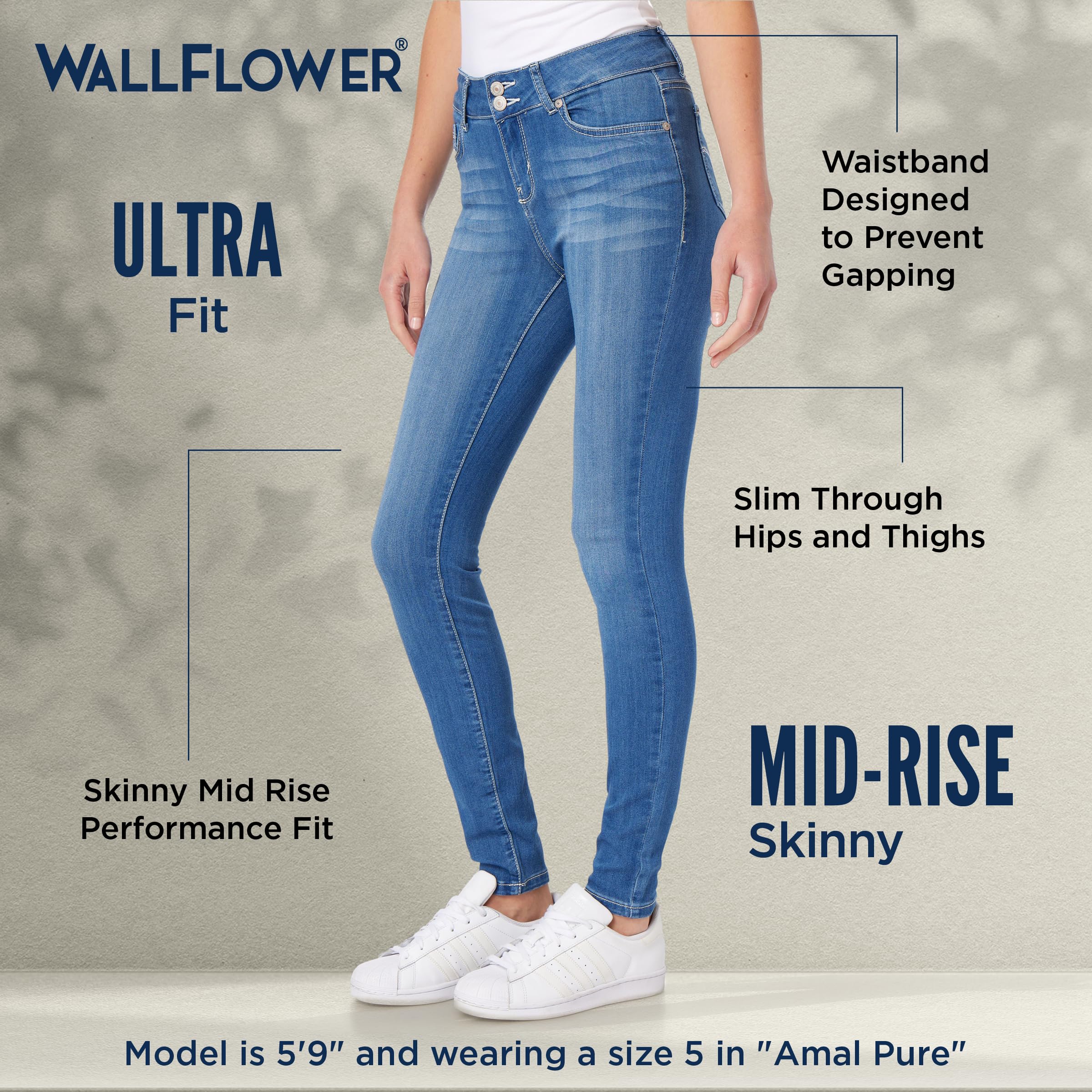 Wallflower Womens Ultra Skinny Mid-Rise Insta Soft Juniors Jeans (Standard And Plus), Hayden Pure, 13