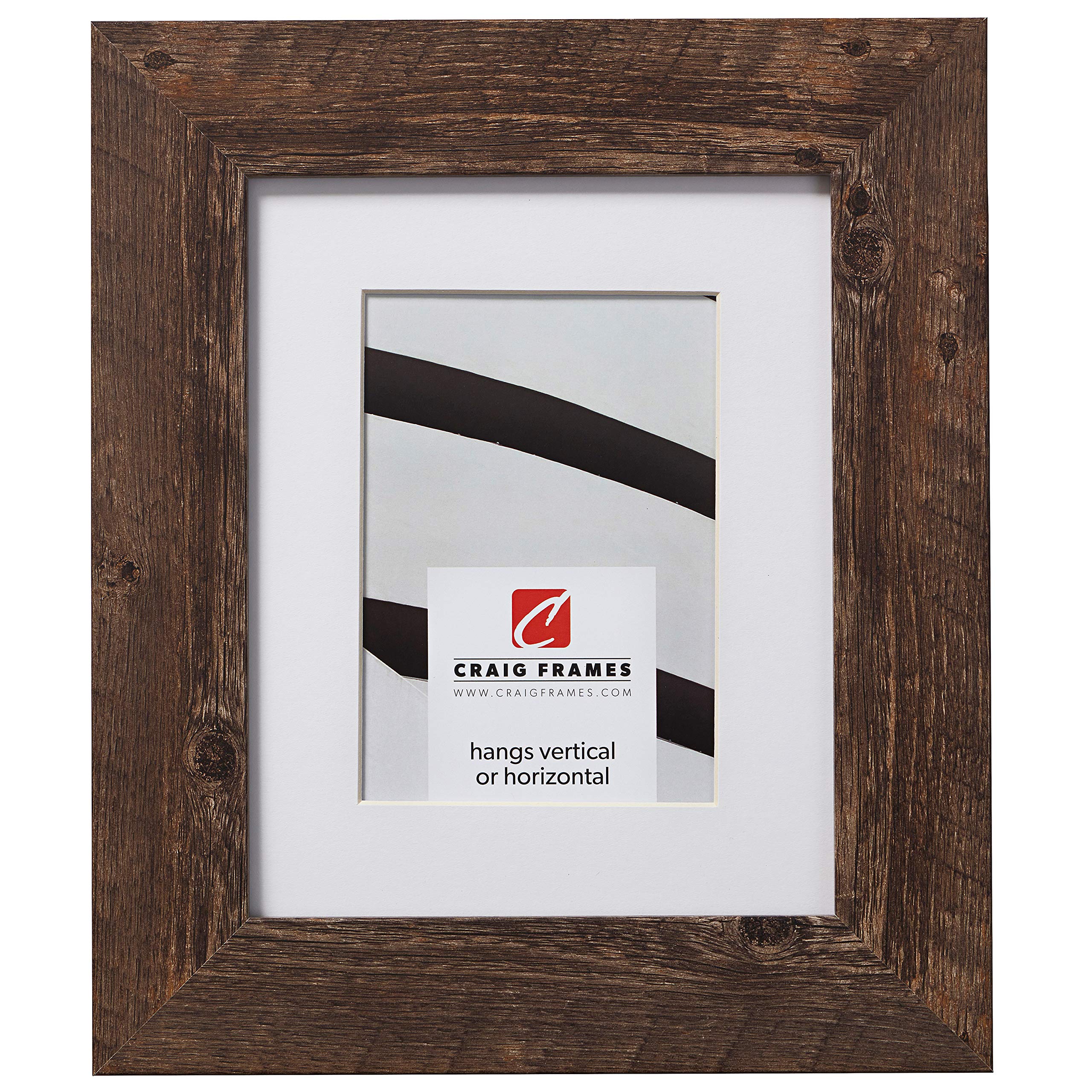 Craig Frames American Barn, 16 x 20 Inch Faux Barnwood Picture Frame Matted to Display a 11 x 14 Inch Photo, Brown