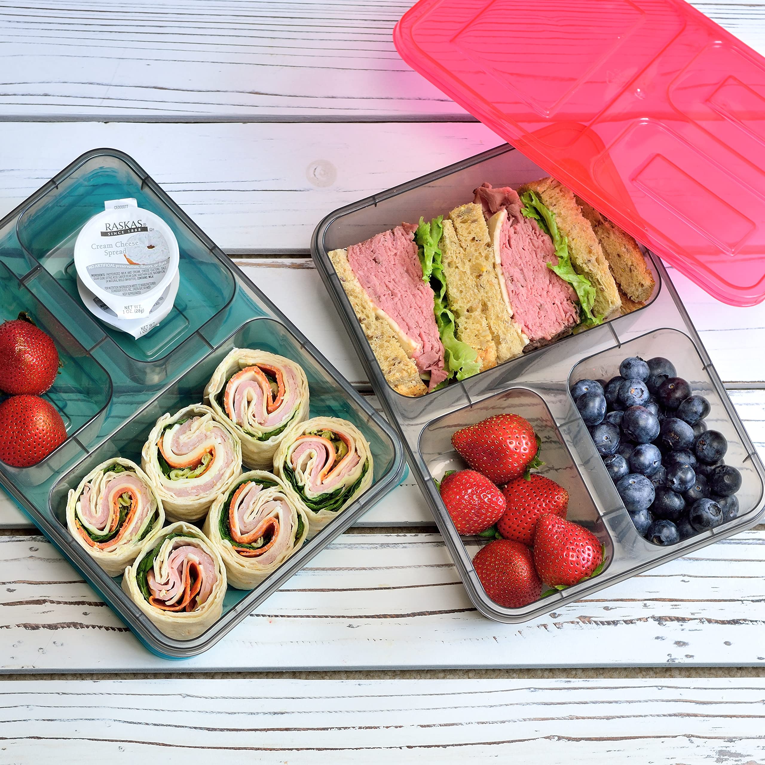Youngever 7 Sets Thick Large Bento Lunch Box 40 Ounce, Meal Prep Containers, Reusable Plastic Divided Food Storage Container Box