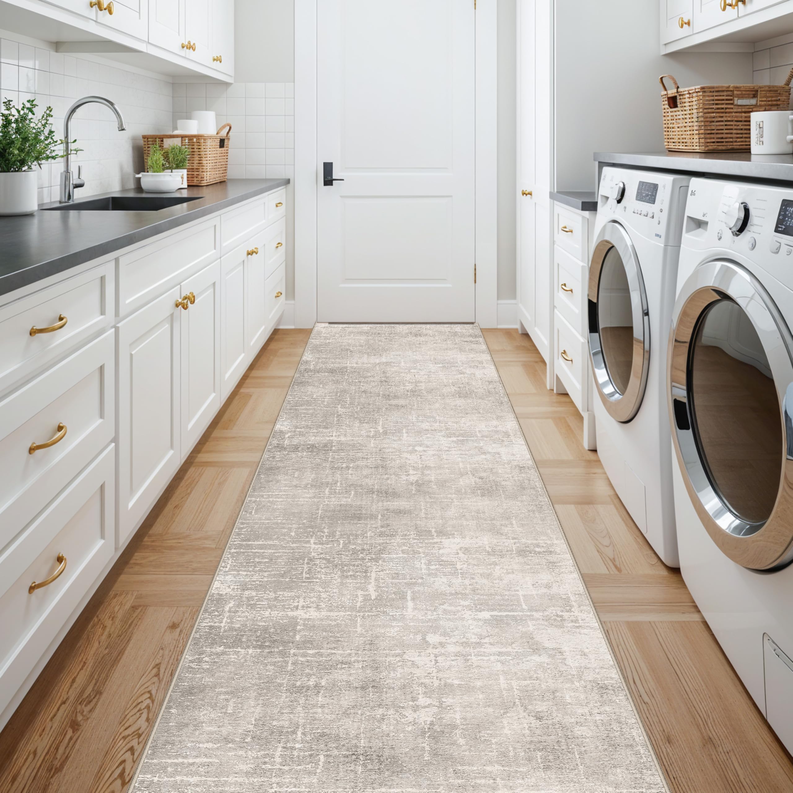 Hallway Washable Runner Rug - 26x14 Kitchen Rugs Stain Resistant Entryway Area Rug Abstract Soft Floor Mat Non-Slip Indoor Farm