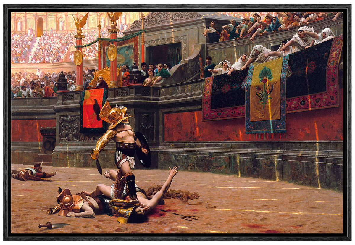 Wall26 - Pollice Verso By Jean-Leon Gerome - Framed Canvas Print Wall Art Famous Painting Reproduction - 16''X24'' Black