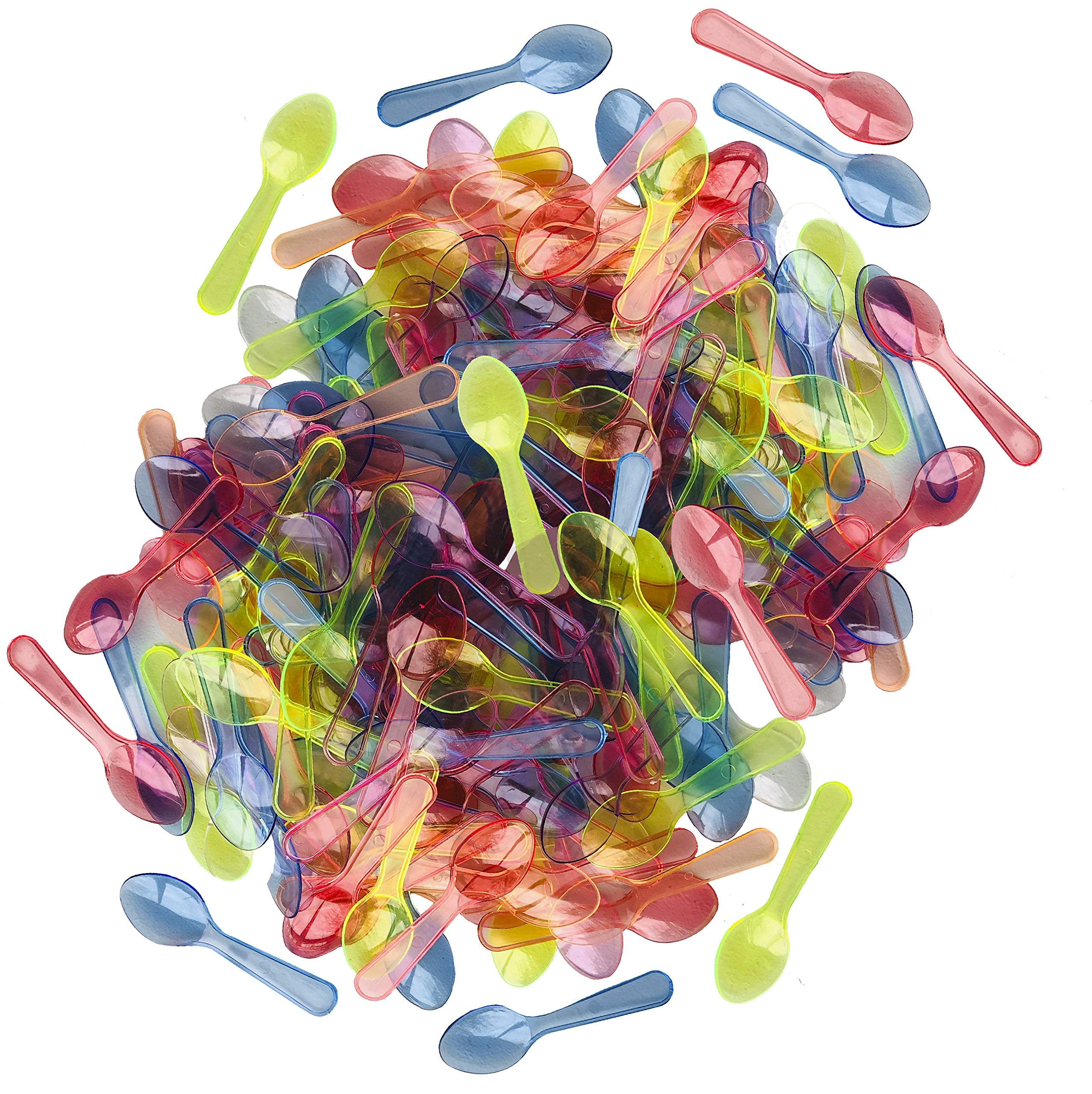 Mini Taster Spoons - Clear Plastic - Blue, Pink, Green, Yellow, Orange - 150 Pack By Outside The Box Papers