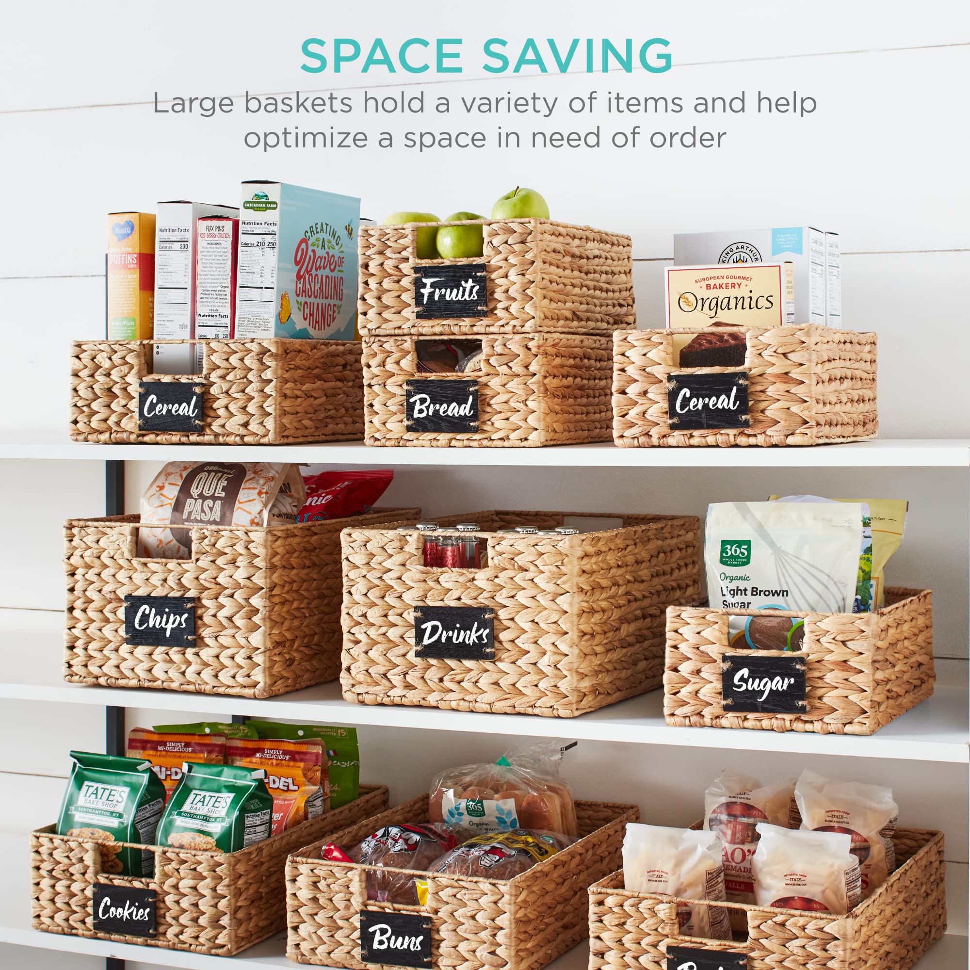 Best Choice Products Pantry Baskets Set Of 2 16X12In Water Hyacinth Storage Baskets, Woven Wicker Kitchen Organizers With Handle