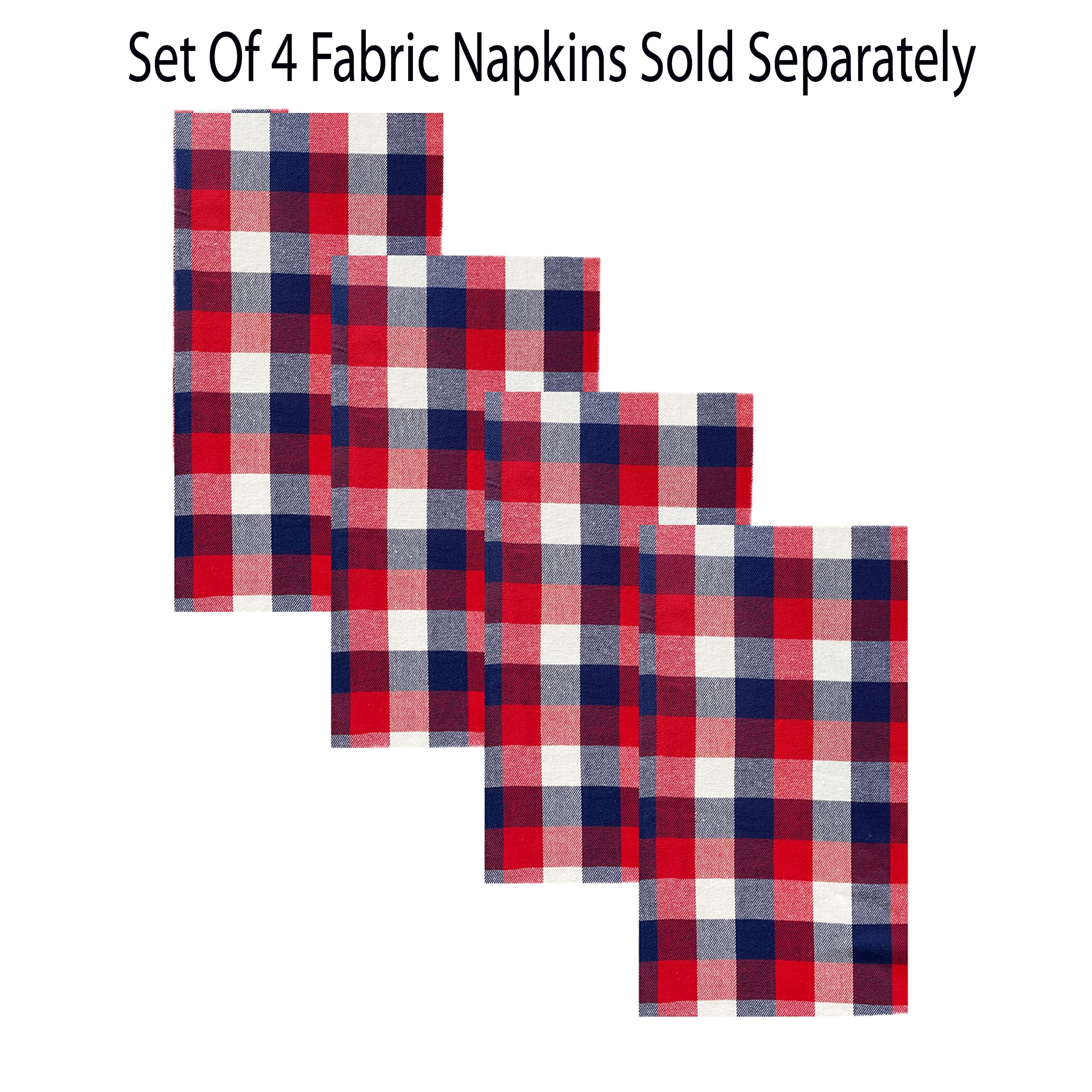 Newbridge American Rustic Red, White And Blue Plaid Cotton Weave Fabric Napkin Set, Indoor Outdoor Country Rustic Patriotic Wove