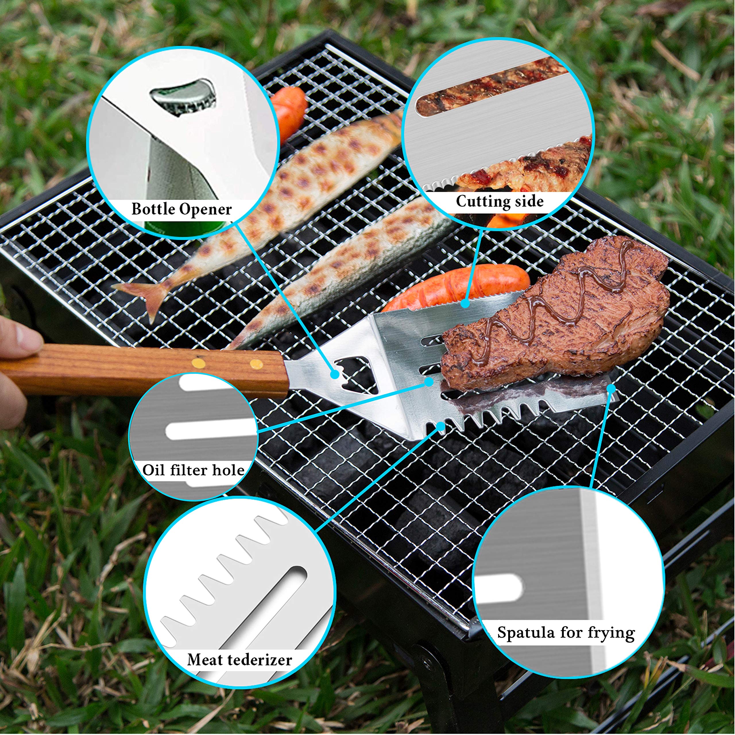 Image Wooded Bbq Accessories Grilling Tools,Stainless Steel Bbq Tools Grill Tools Set For Cooking, Backyard Barbecue & Outdoor C