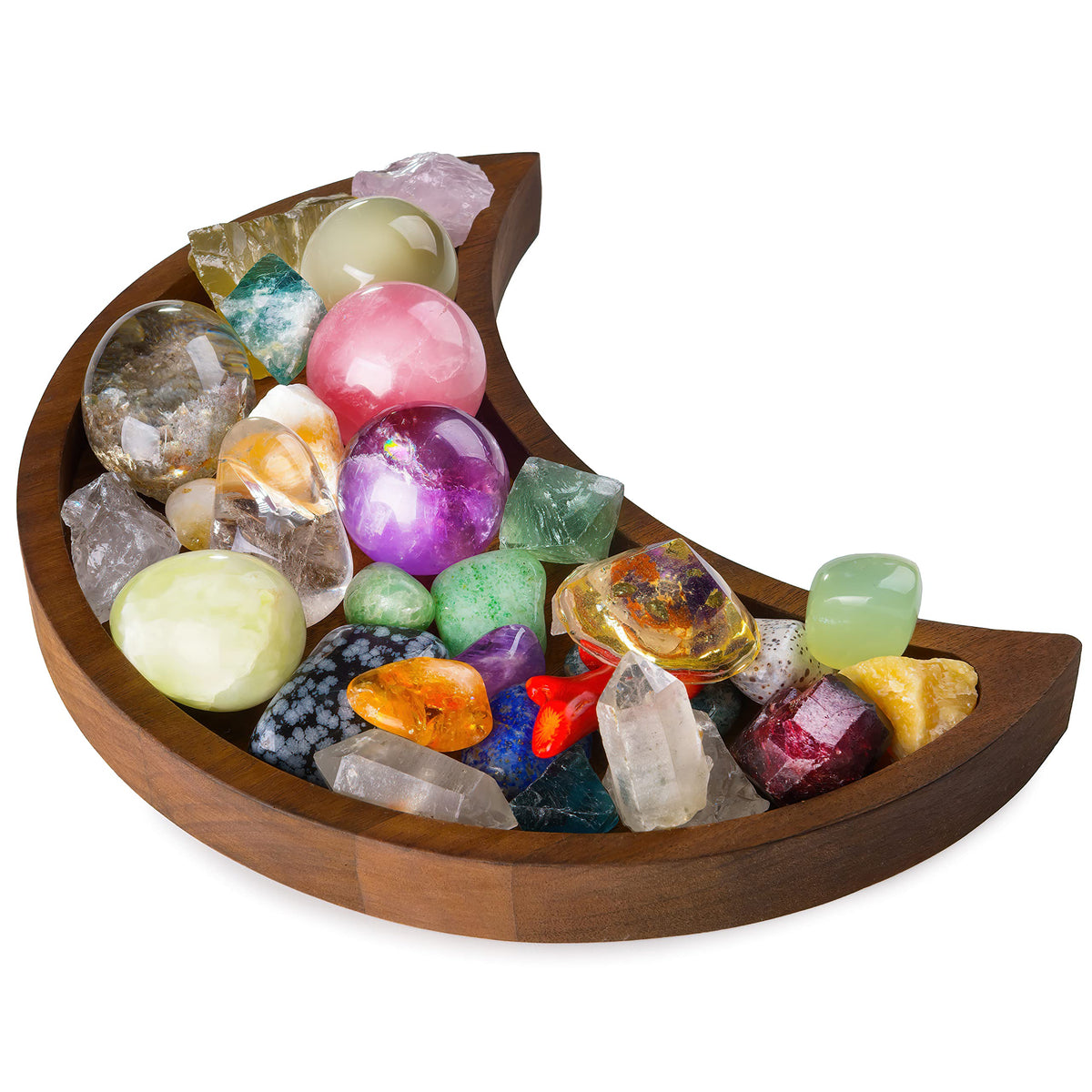 Curawood Moon Tray Crystal Holder - Display Your Crystals & Healing Stones - 10'' X 5'' Crescent Moon Tray For Crystals - Crysta