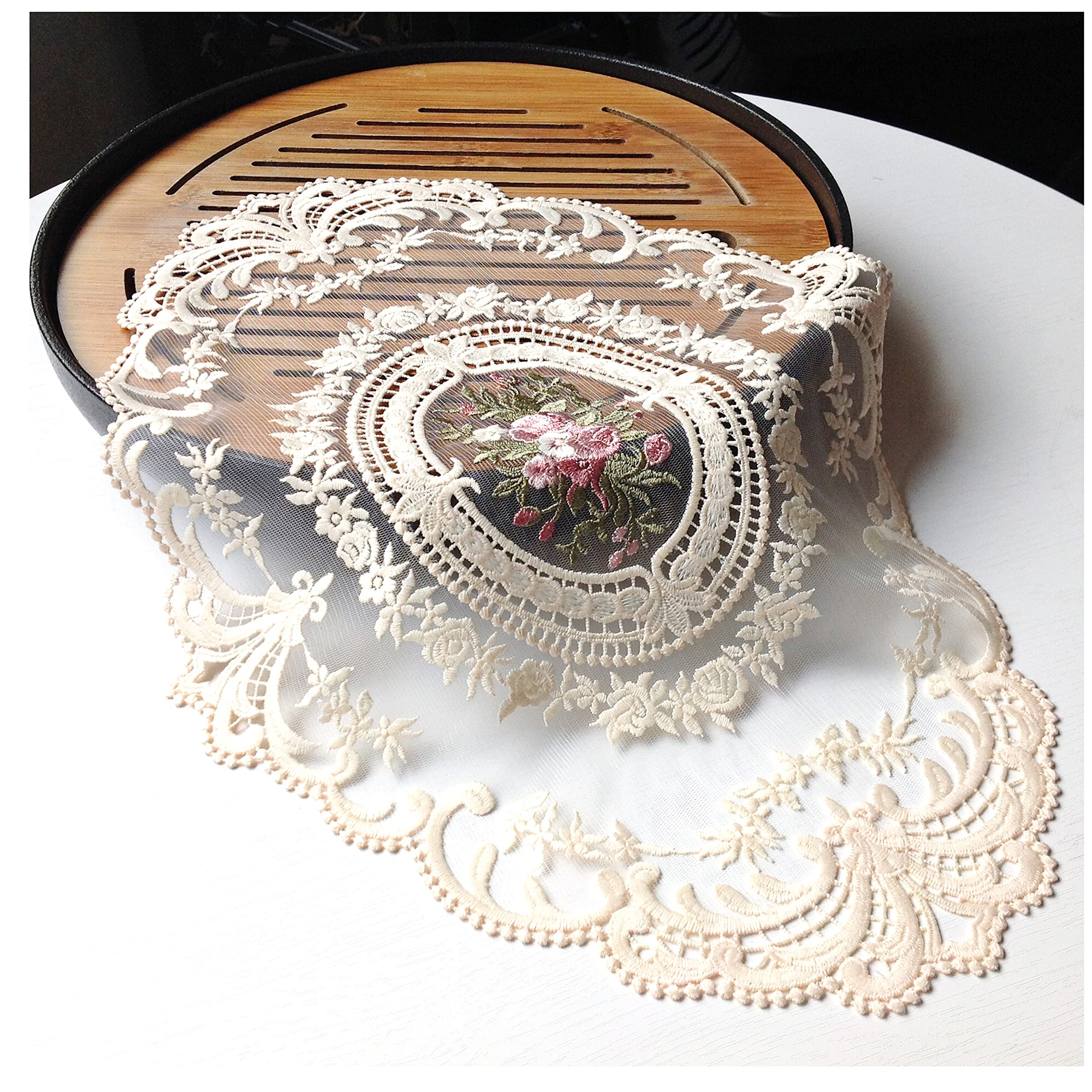 2Pack Retro French Style Lace Placemats Fashionable Embroidered Cup Mat Vase Mat 12   X16    (Beige)