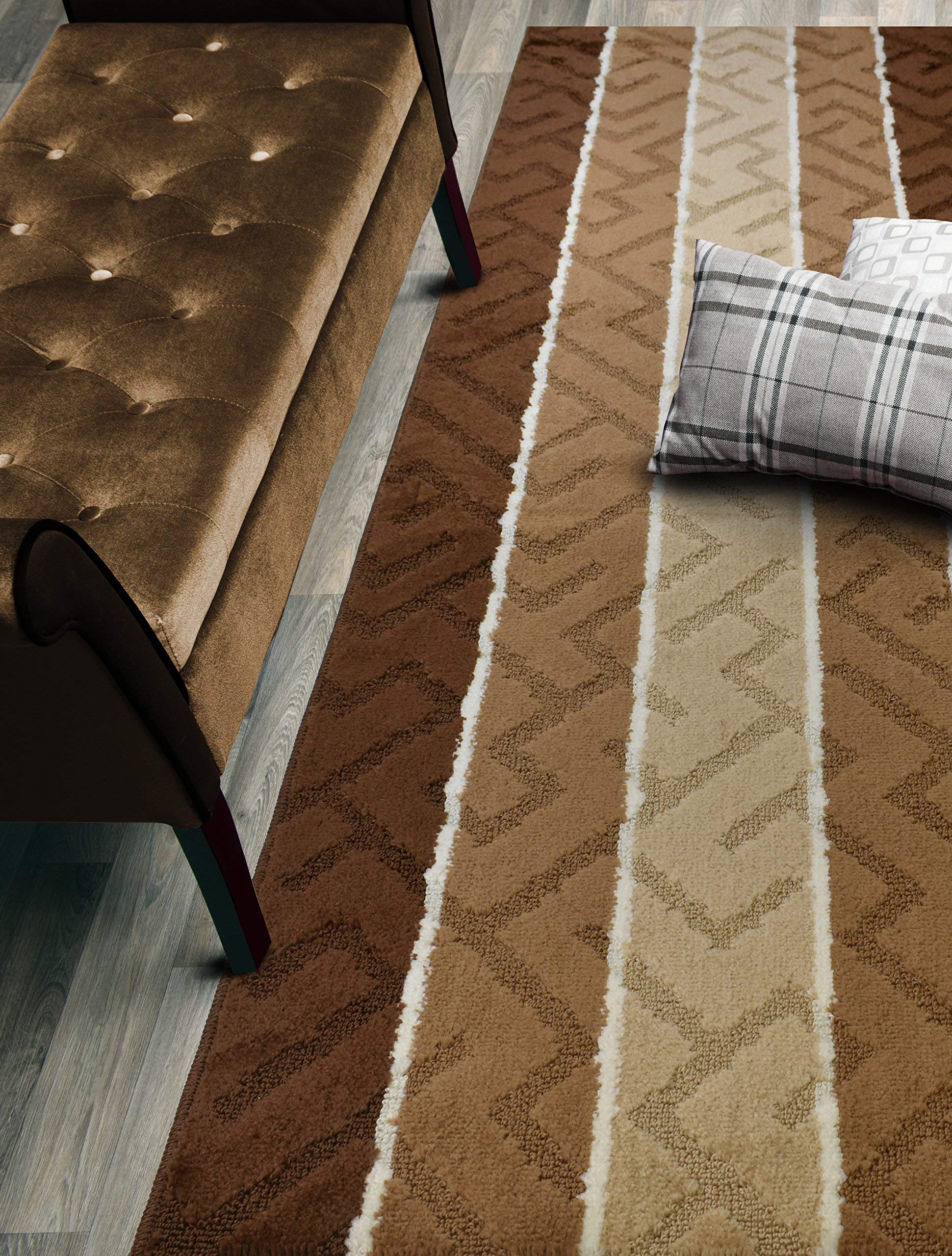 ORFA HOME Custom Size Meander Hallway Runner Rug Slip Resistant, 26 Inch Wide x Your Choice of Length Size, Brown, 26 Inch X 20 