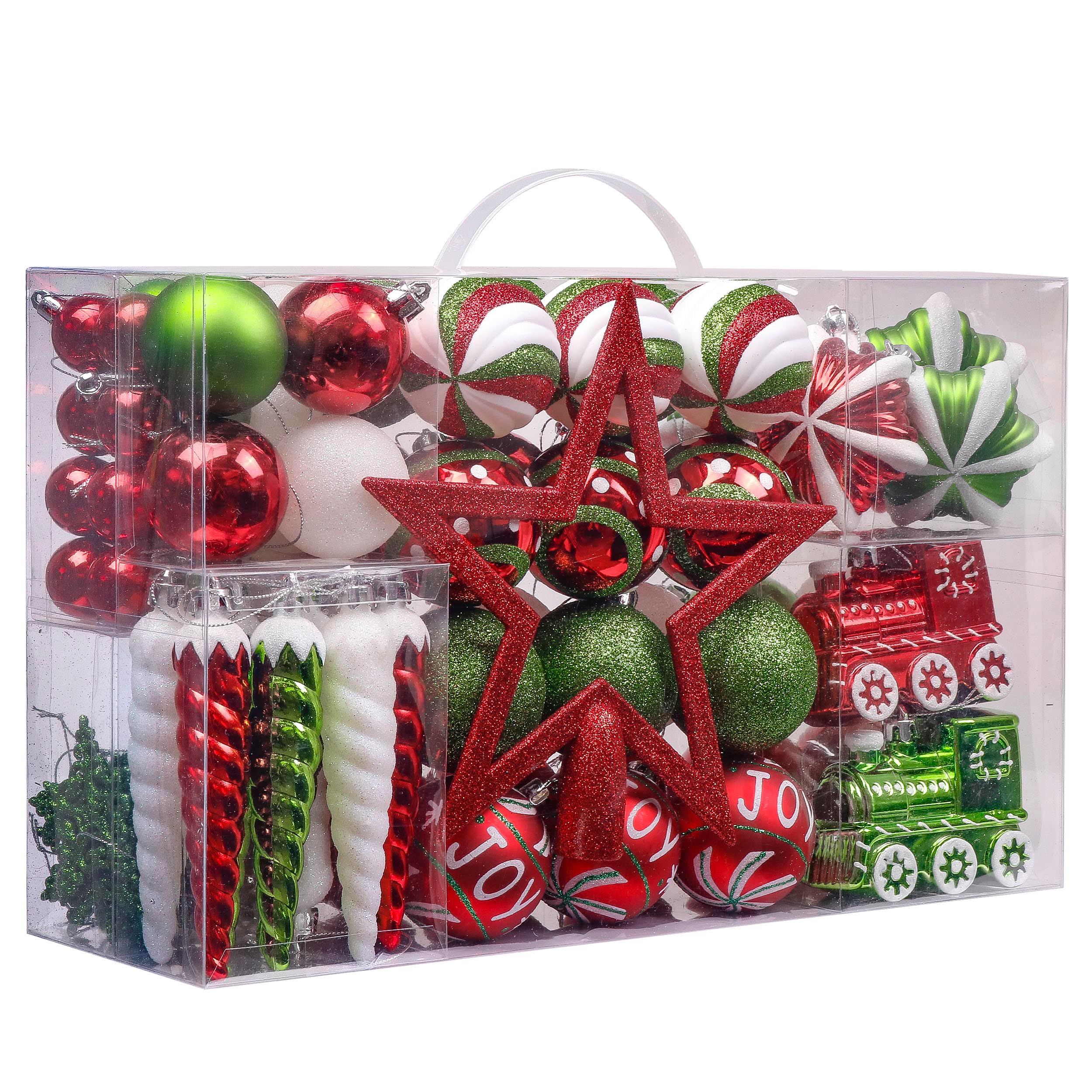 Valery Madelyn Christmas Ornaments Set, 100ct Red Green White Shatterproof Christmas Tree Decorations Variety Ball Ornaments Bul